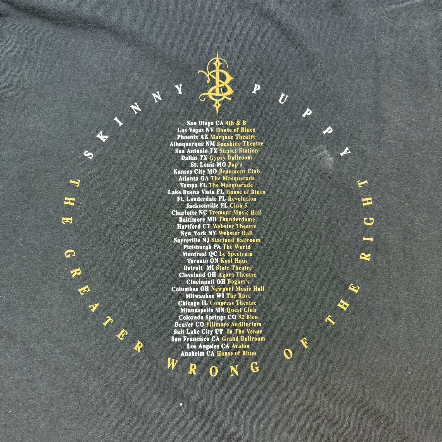 Vintage Skinny Puppy The Greater Wrong Of The Right Tour Tee Black