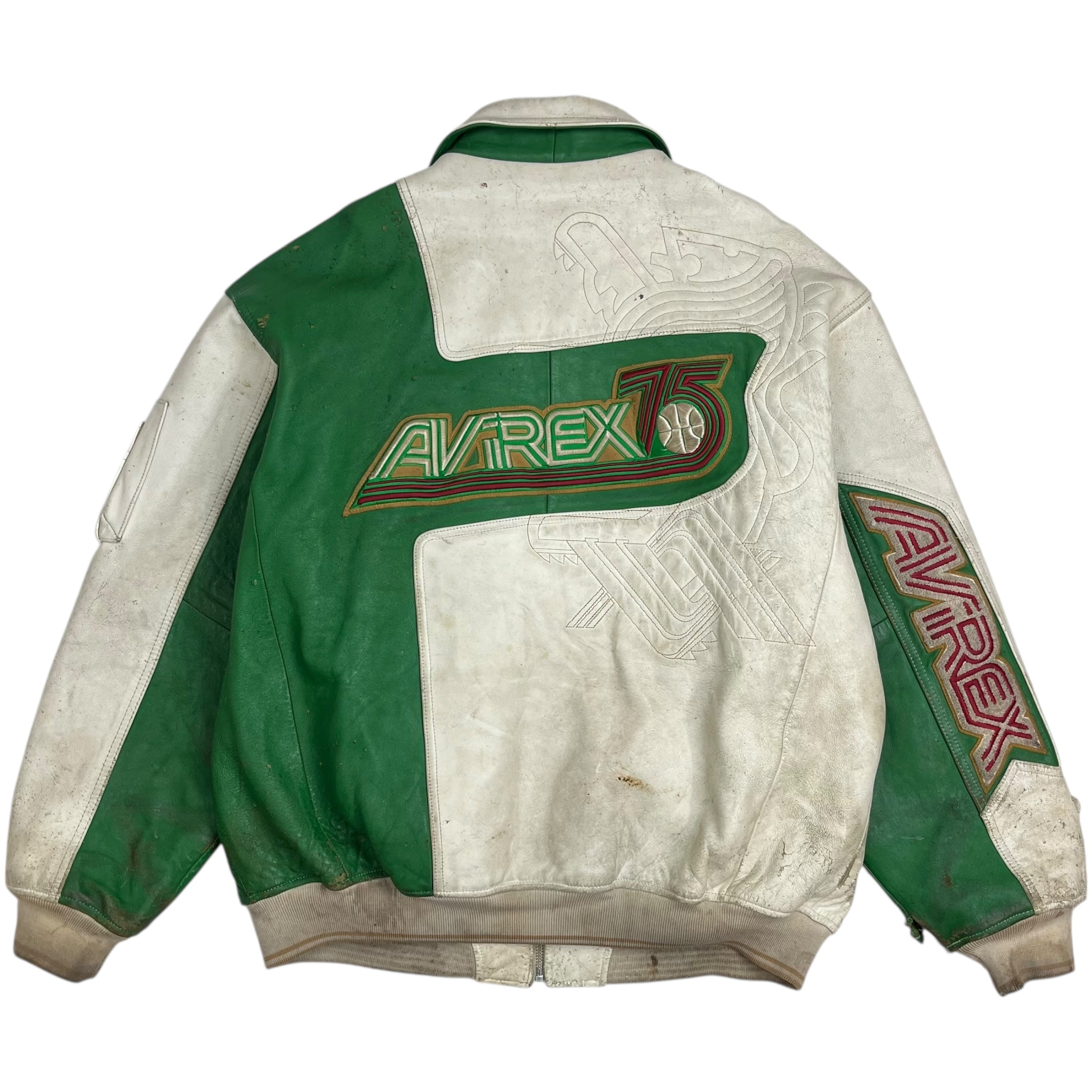 Vintage Avirex Varsity Leather Jacket White/Green