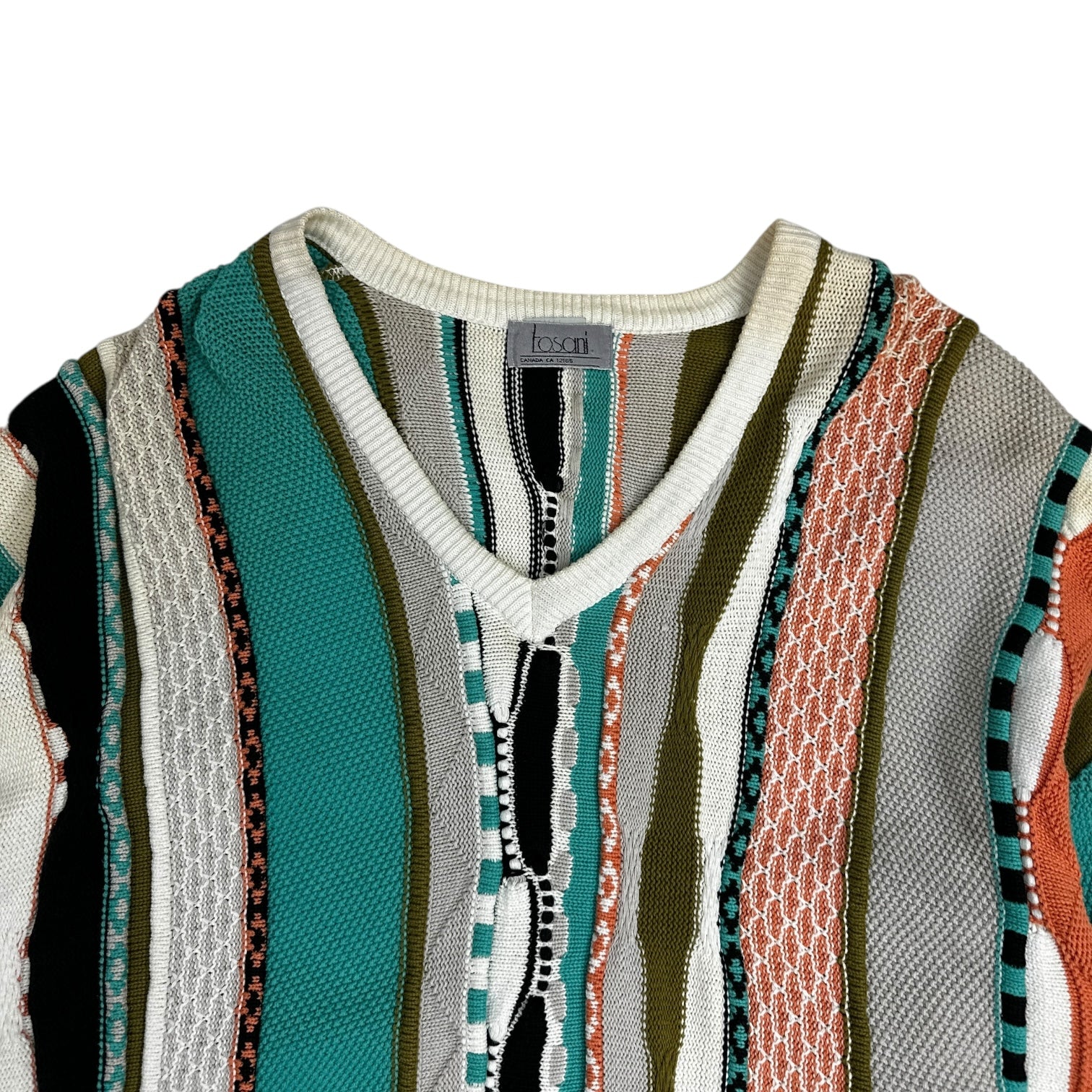Vintage Tosani V Neck 3D Knit Sweater Multi Colour