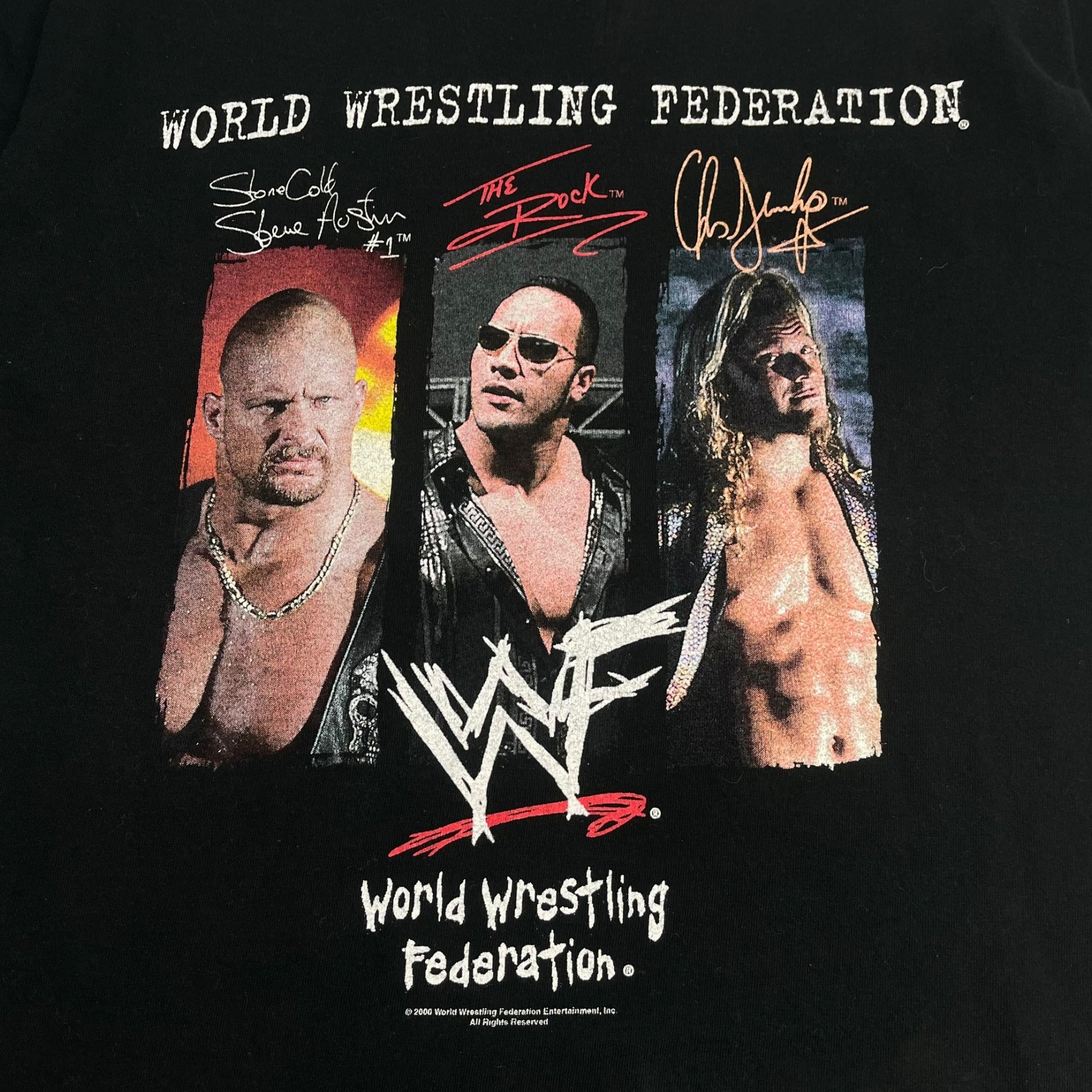 2000 WWF Y2J Steve Austin, The Rock, Chris Jericho T-Shirt Black