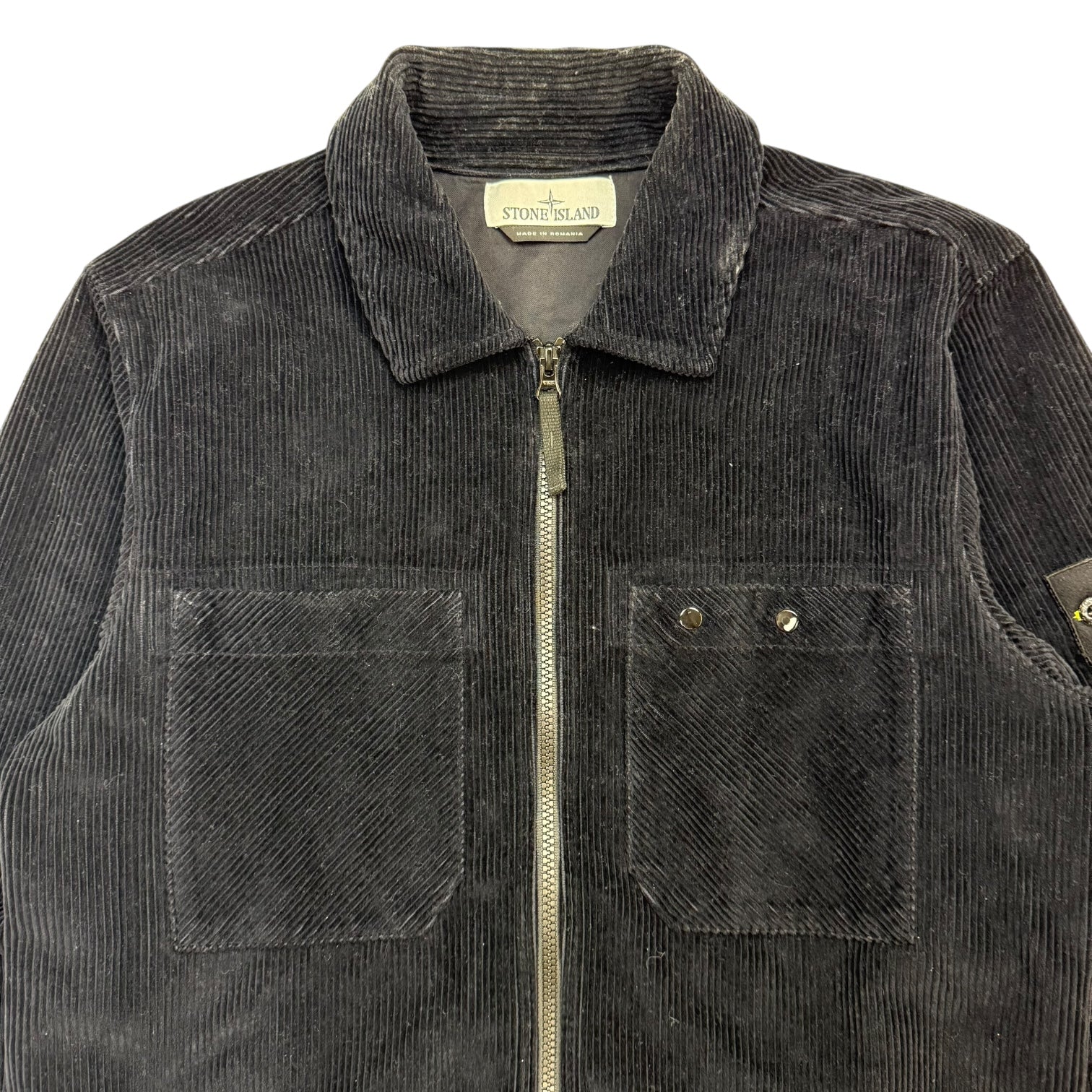 Stone Island Corduroy Zip Up Jacket Black