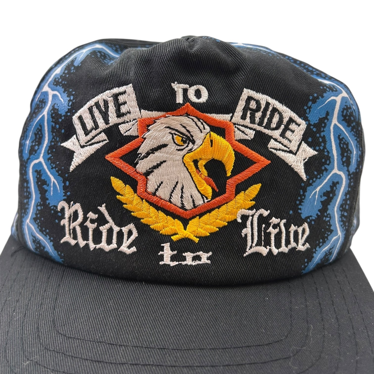 Live to Ride Ride to Live Lightning Print Motorcycle Hat Black