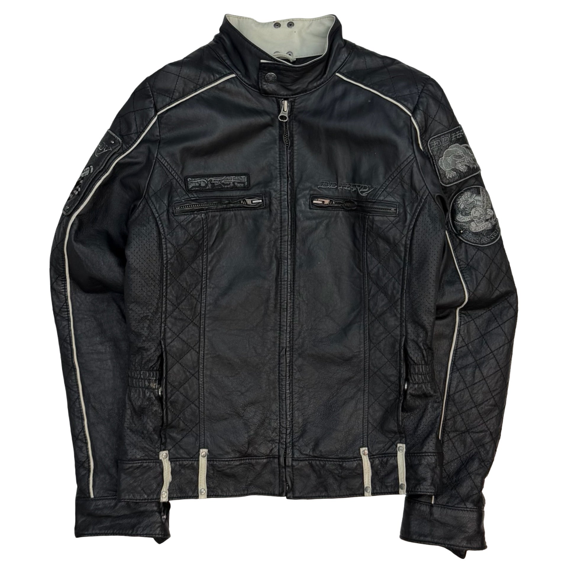 (W) Vintage Ed Hardy “Live to Ride”Leather Motorcycle Jacket Black