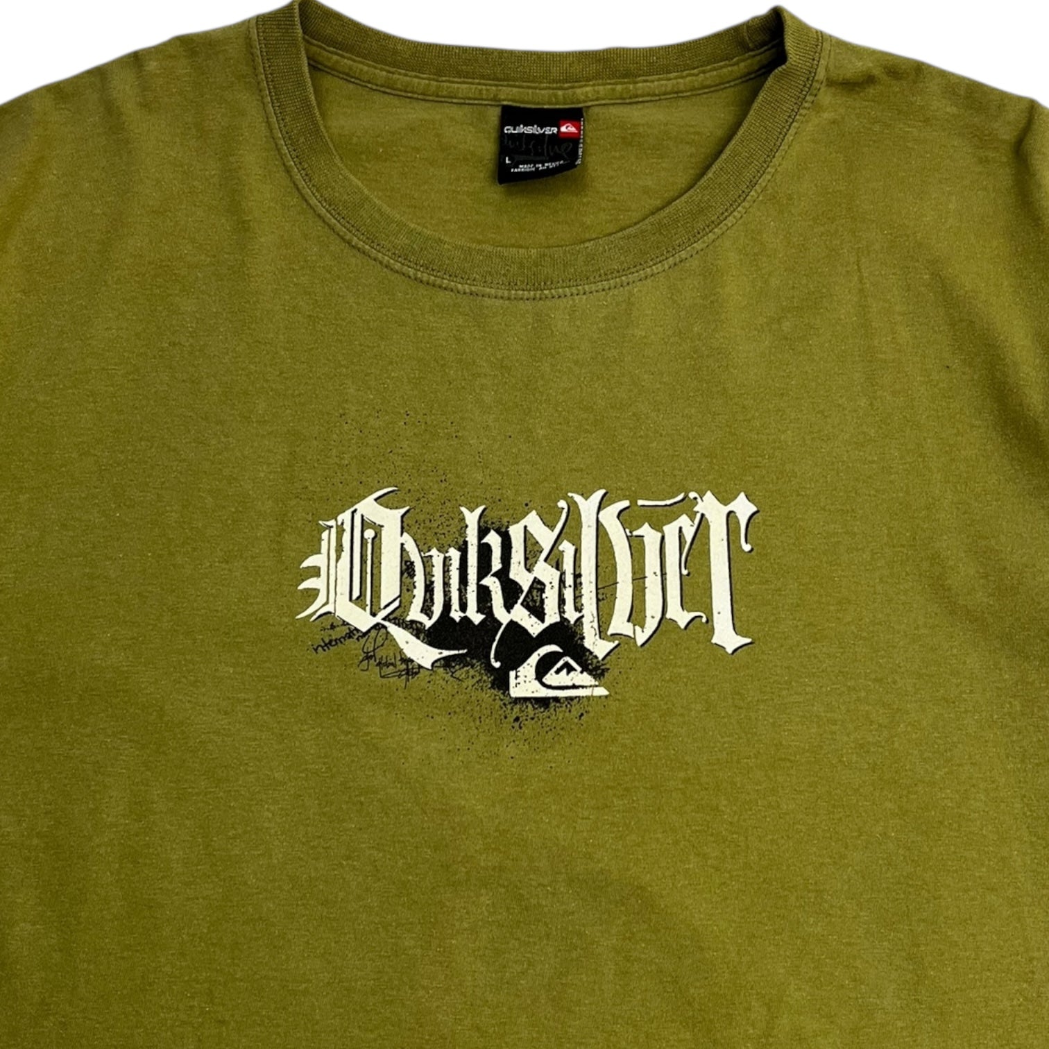 Y2K Quiksilver Gothic Font Surf T-Shirt Green