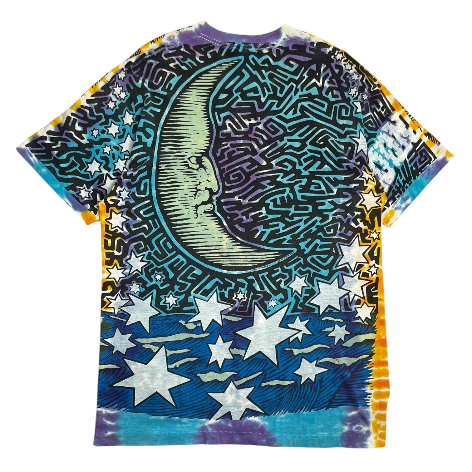 1992 Liquid Blue Sun & Moon Tie Dye All Over Print T-Shirt