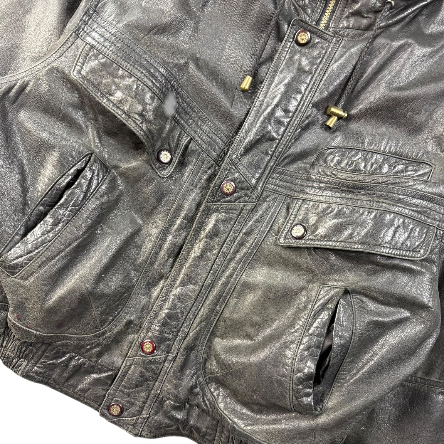 Vintage Leather Bomber Jacket Black