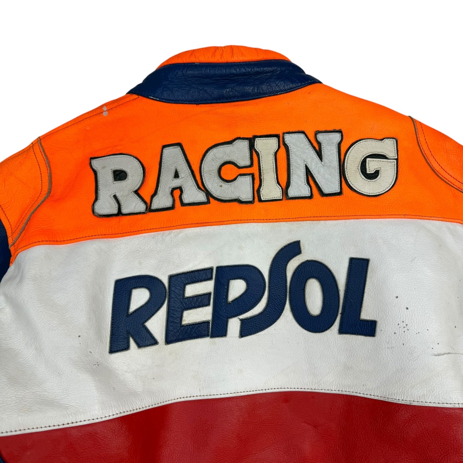 Vintage Repsol Michelin Racing Leather Jacket Orange/Blue