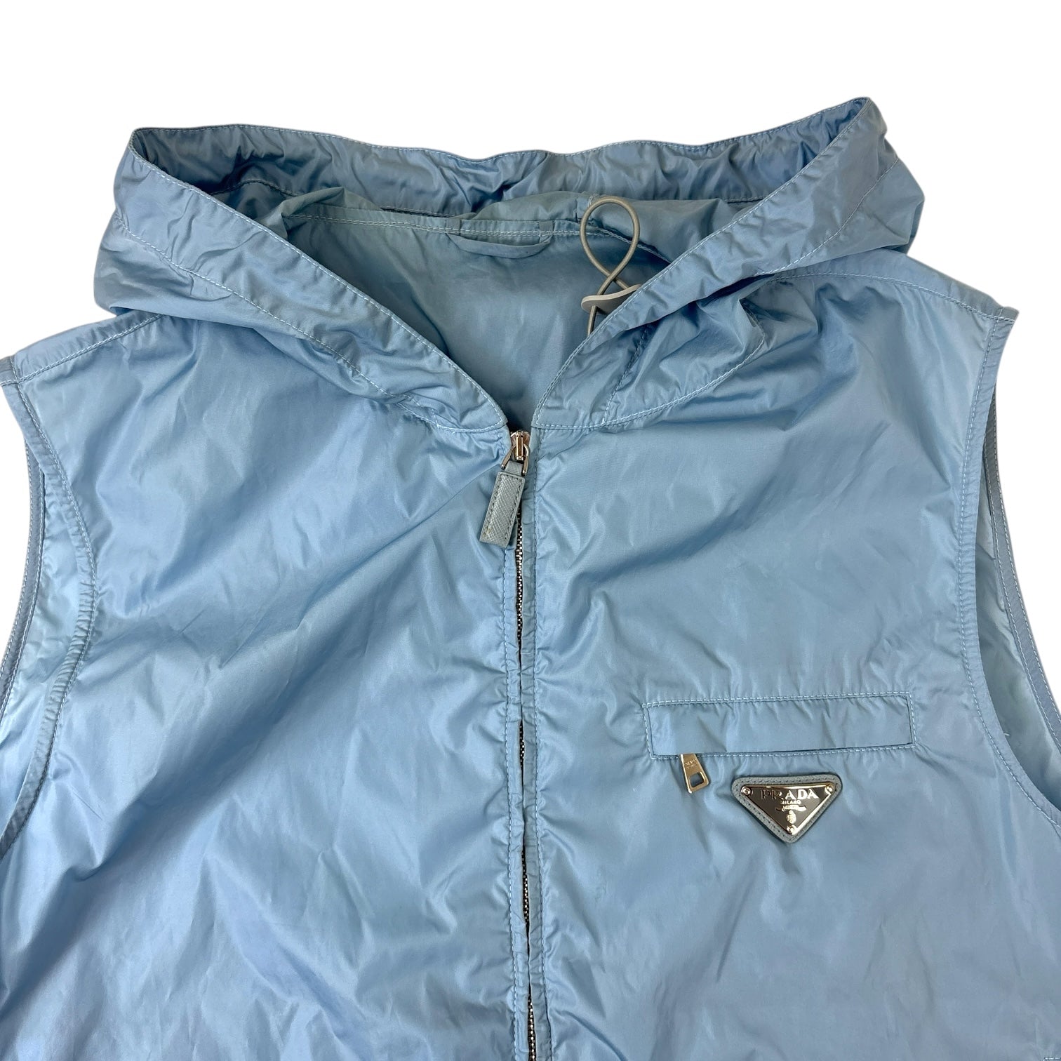 Prada Logo Plate Hooded Vest Baby Blue