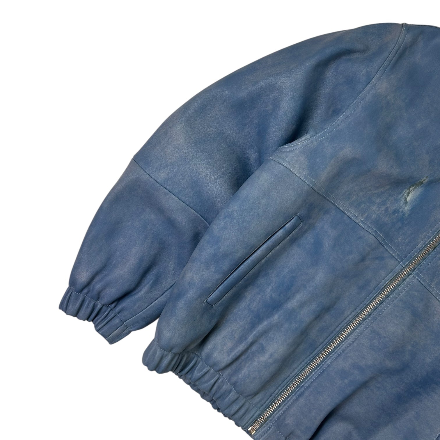 Stussy Stone Wash Leather Work Jacket Washed Blue