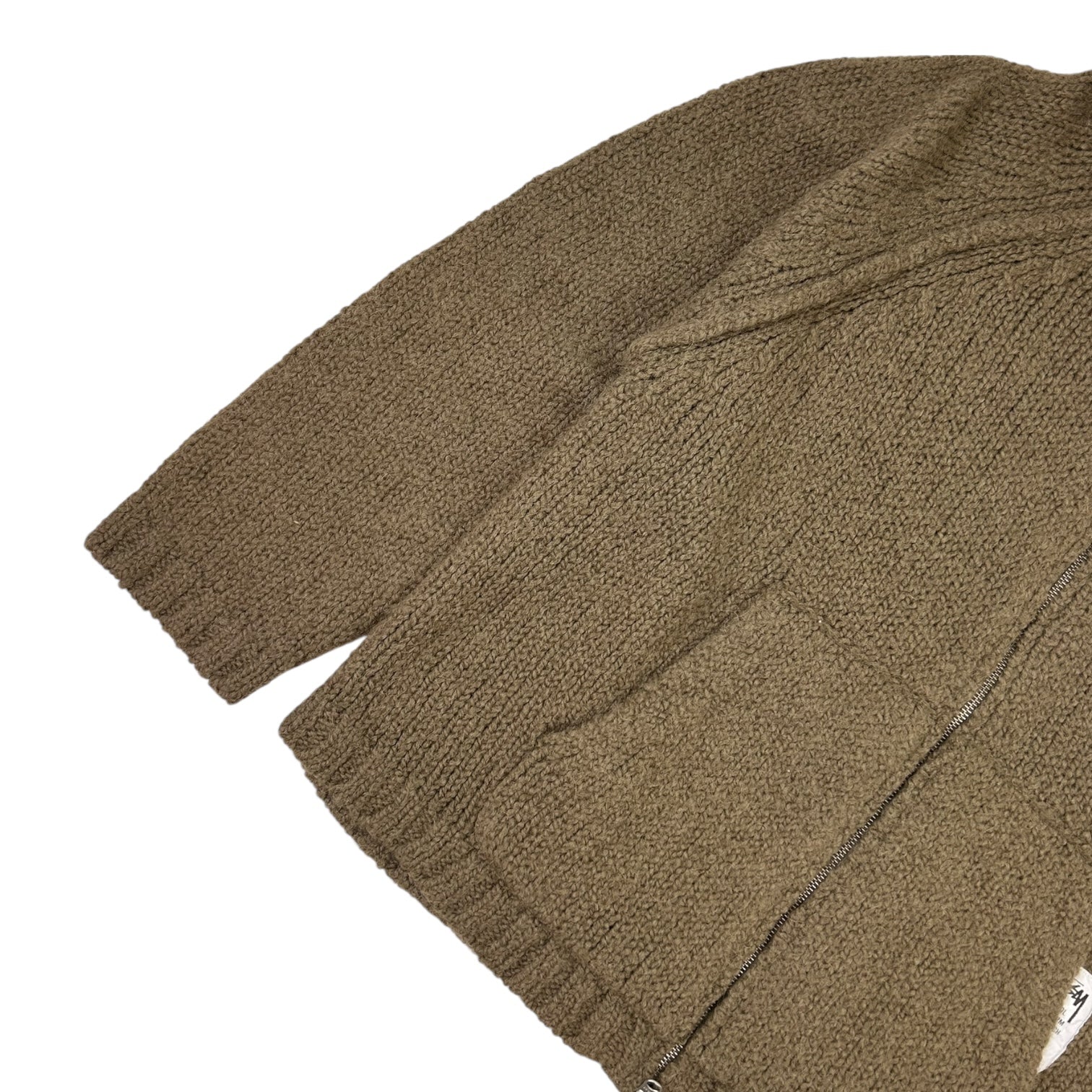 Stussy Chunky Knit Zip Up Hoodie Green