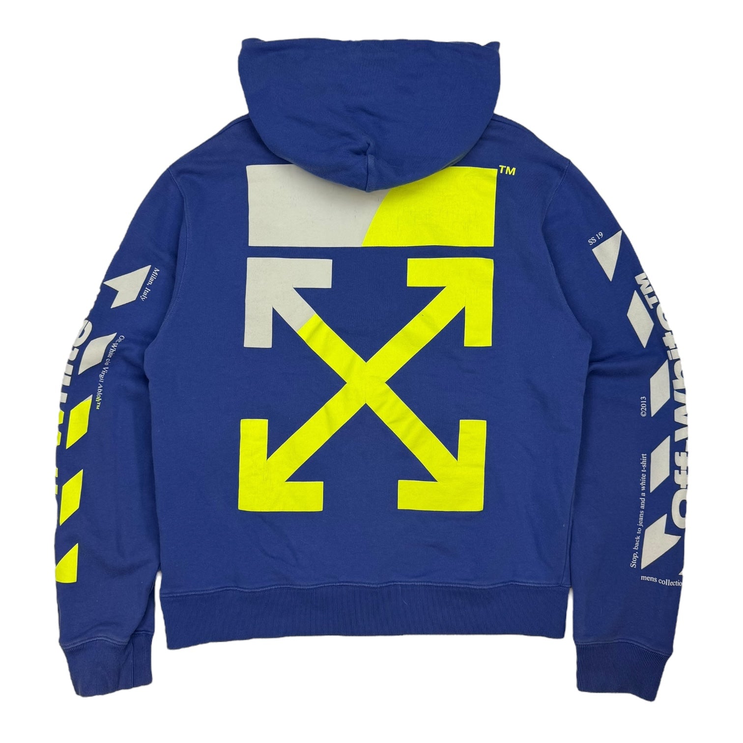 Off-White Diagonal Split Logo Hoodie Blue