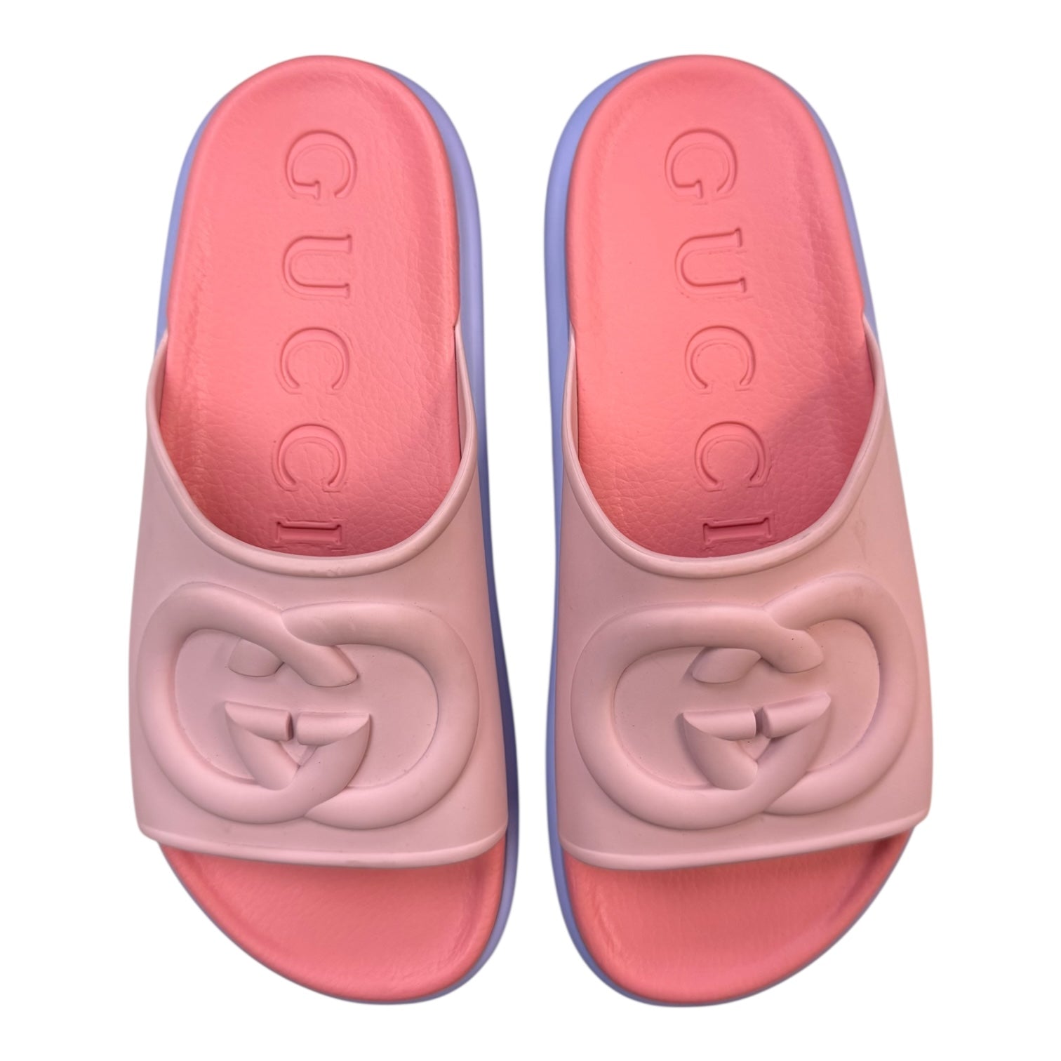 Gucci Miami GG-Embossed Pink Rubber Slides (Used)