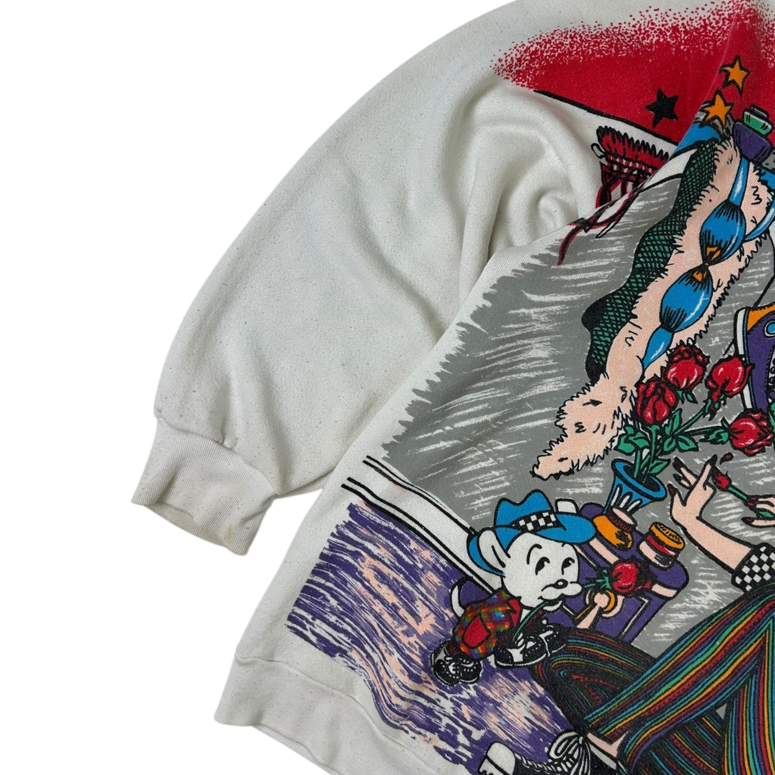 1994 Betty Boop AOP “What’s a girl wear?” Sweater White
