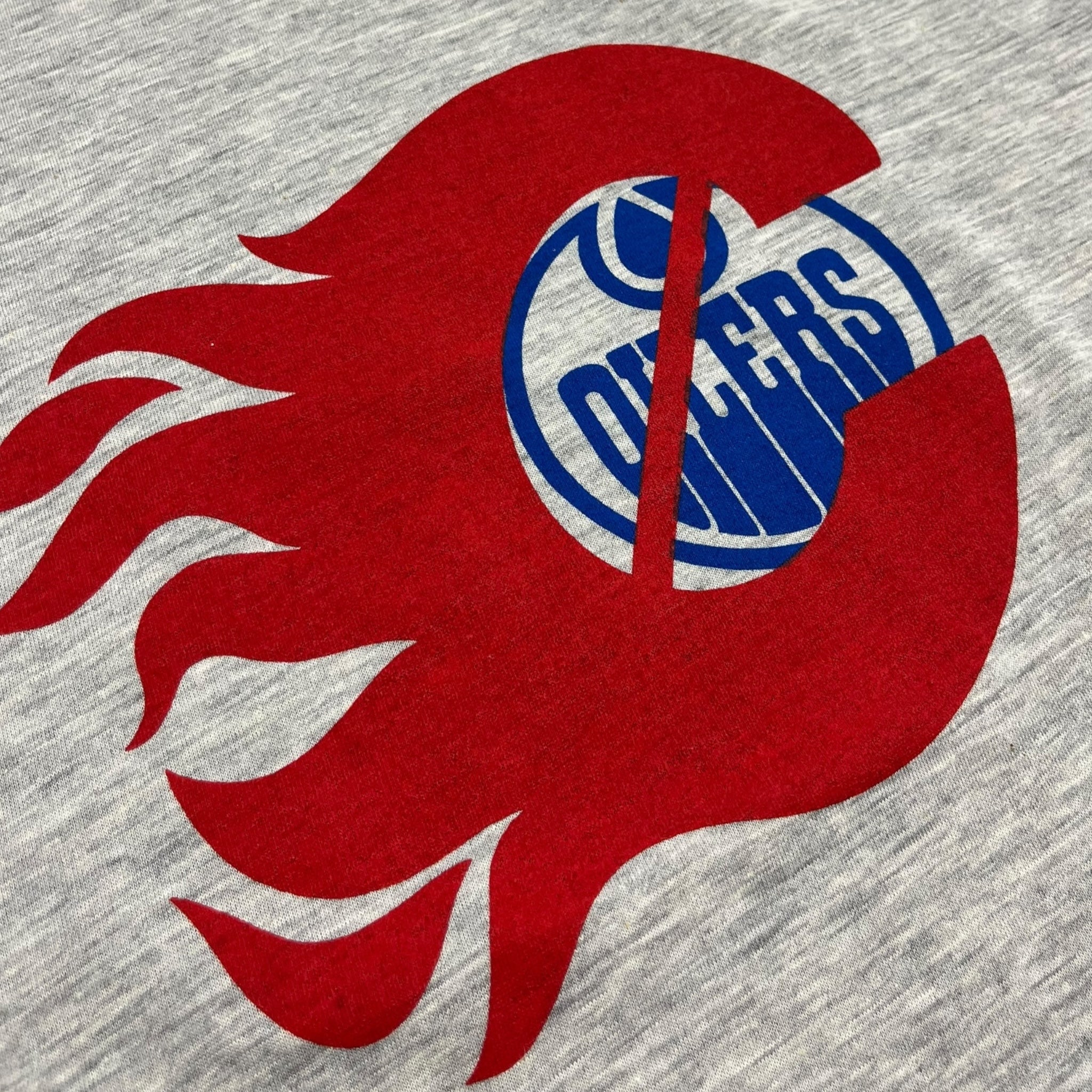 Vintage Calgary Flames Over Oilers Ringer T-Shirt Grey