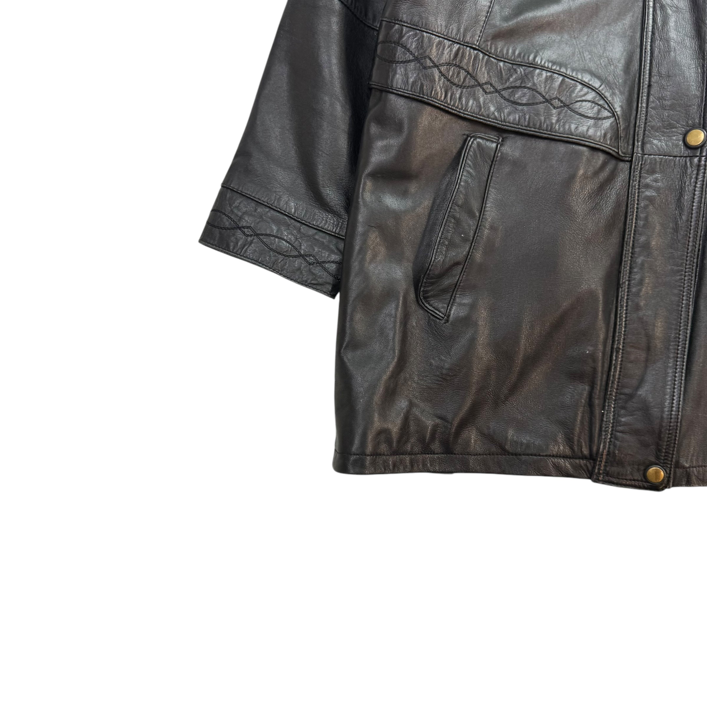 Vintage Danilo Italy Leather Trench Coat Jacket Black