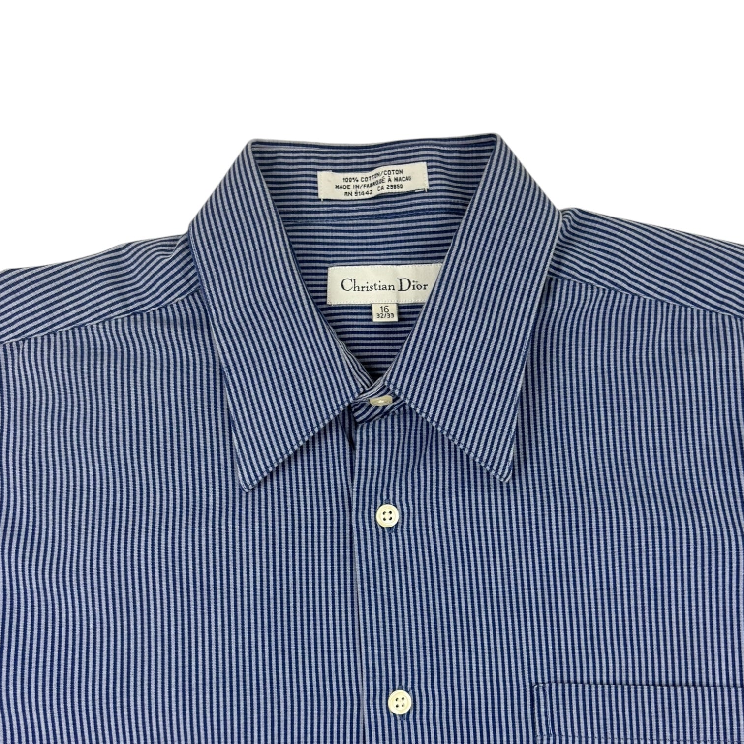 Christian Dior Pinstripe Button-Up Dress Shirt Blue