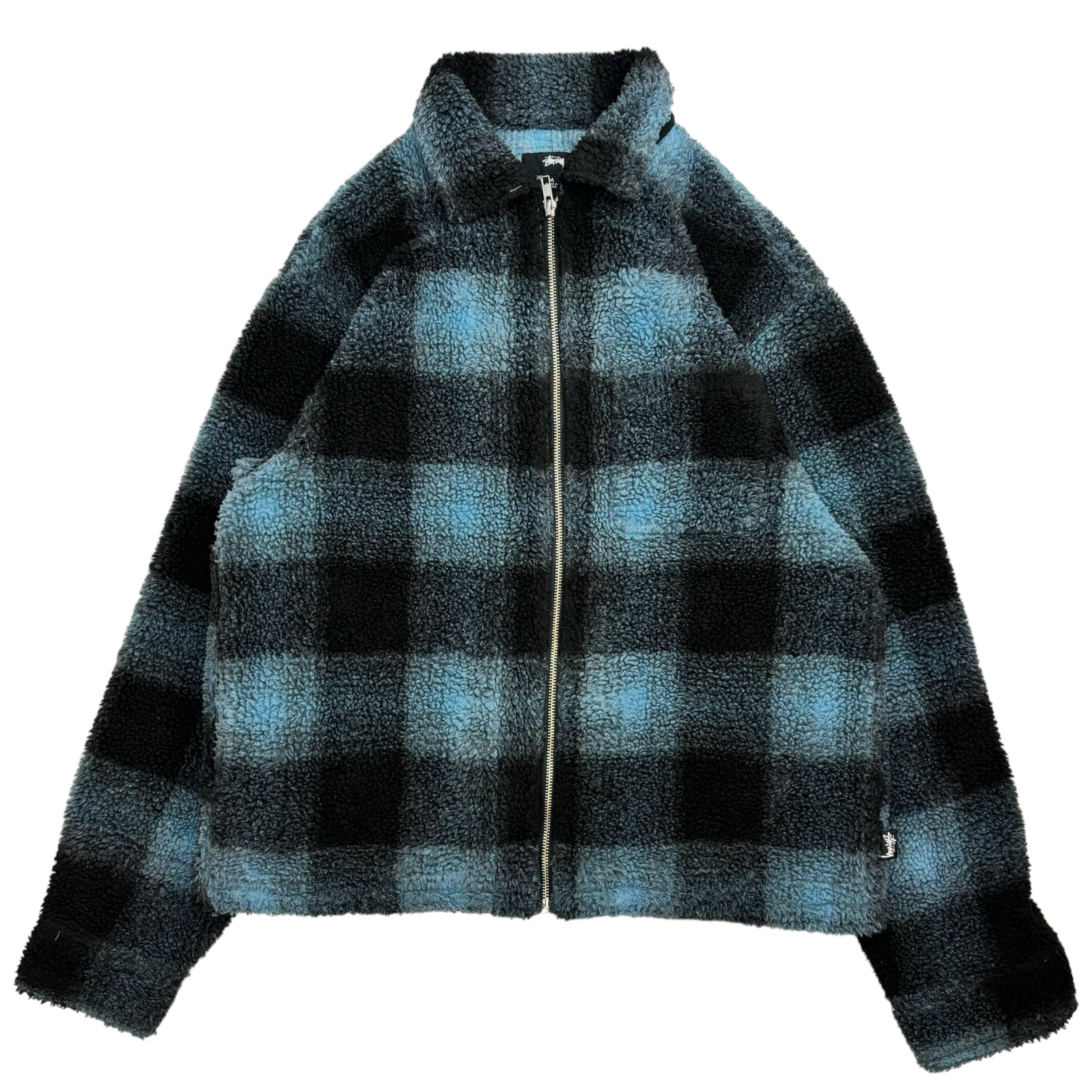 Stussy Shadow Plaid Sherpa Zip Shirt Blue