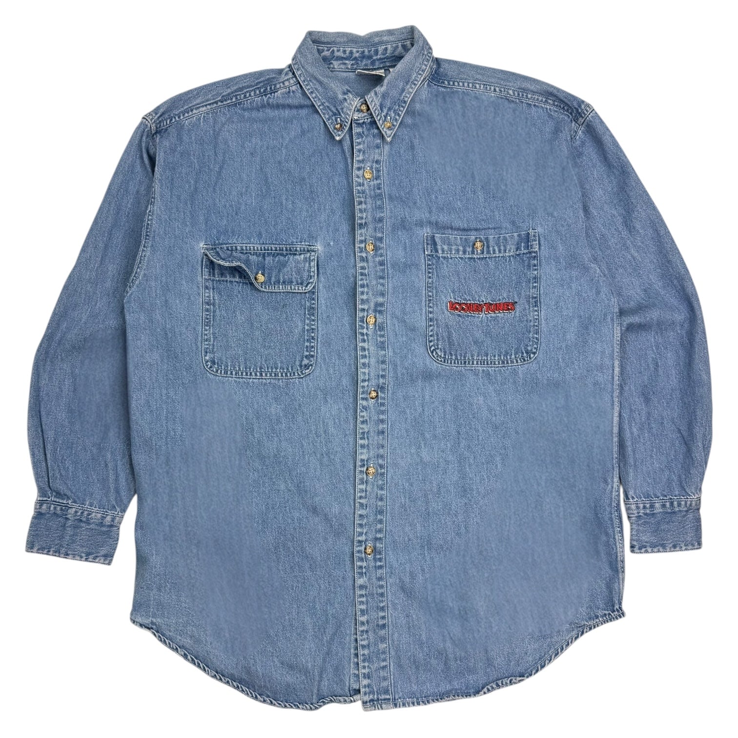 1993 Looney Tunes Denim Button Up Shirt Light Blue