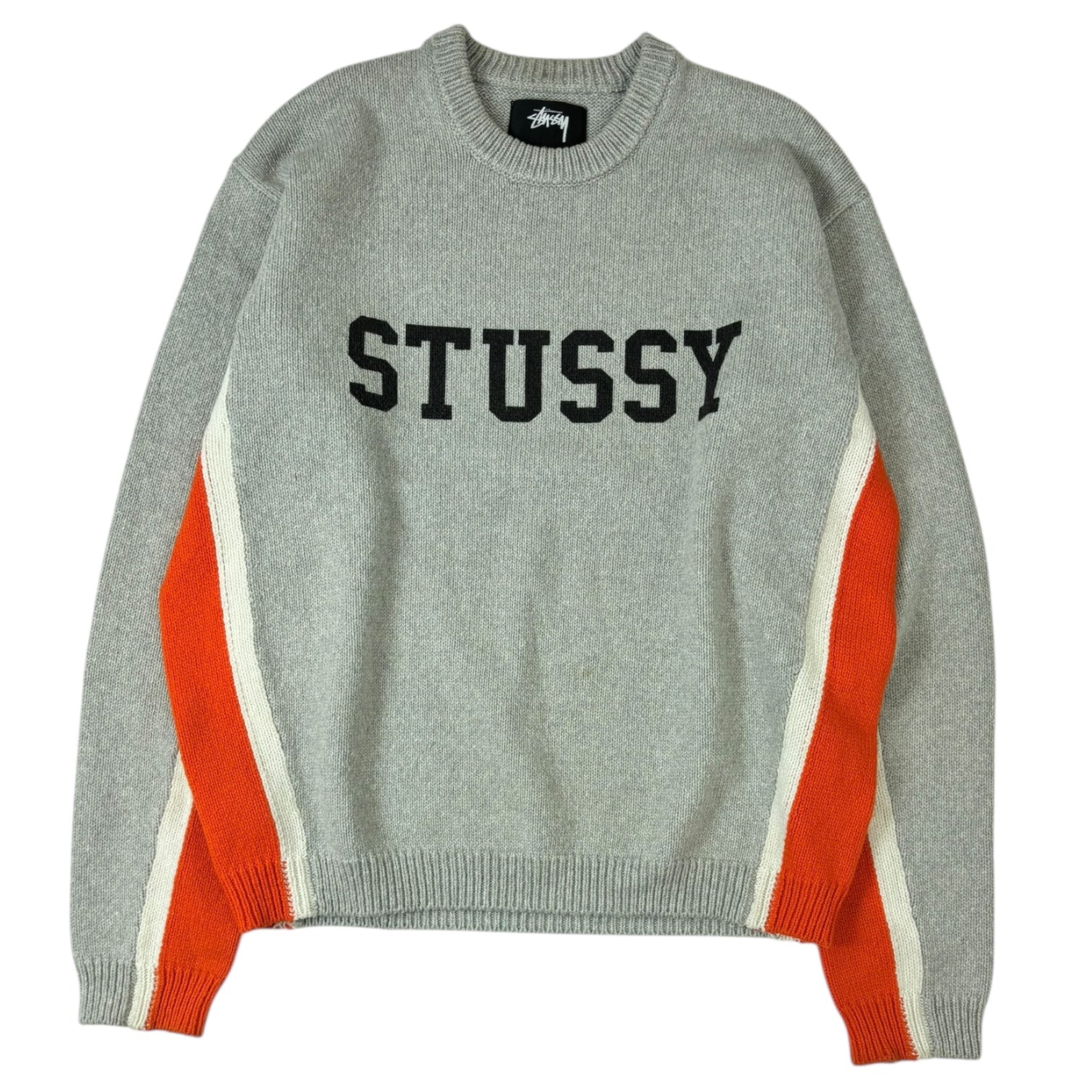 Stussy Contrast Stripe Knit Crewneck Grey
