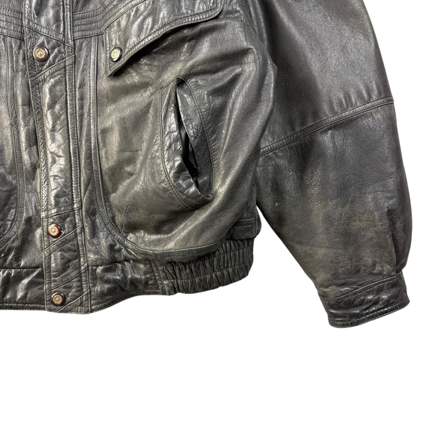 Vintage Leather Bomber Jacket Black