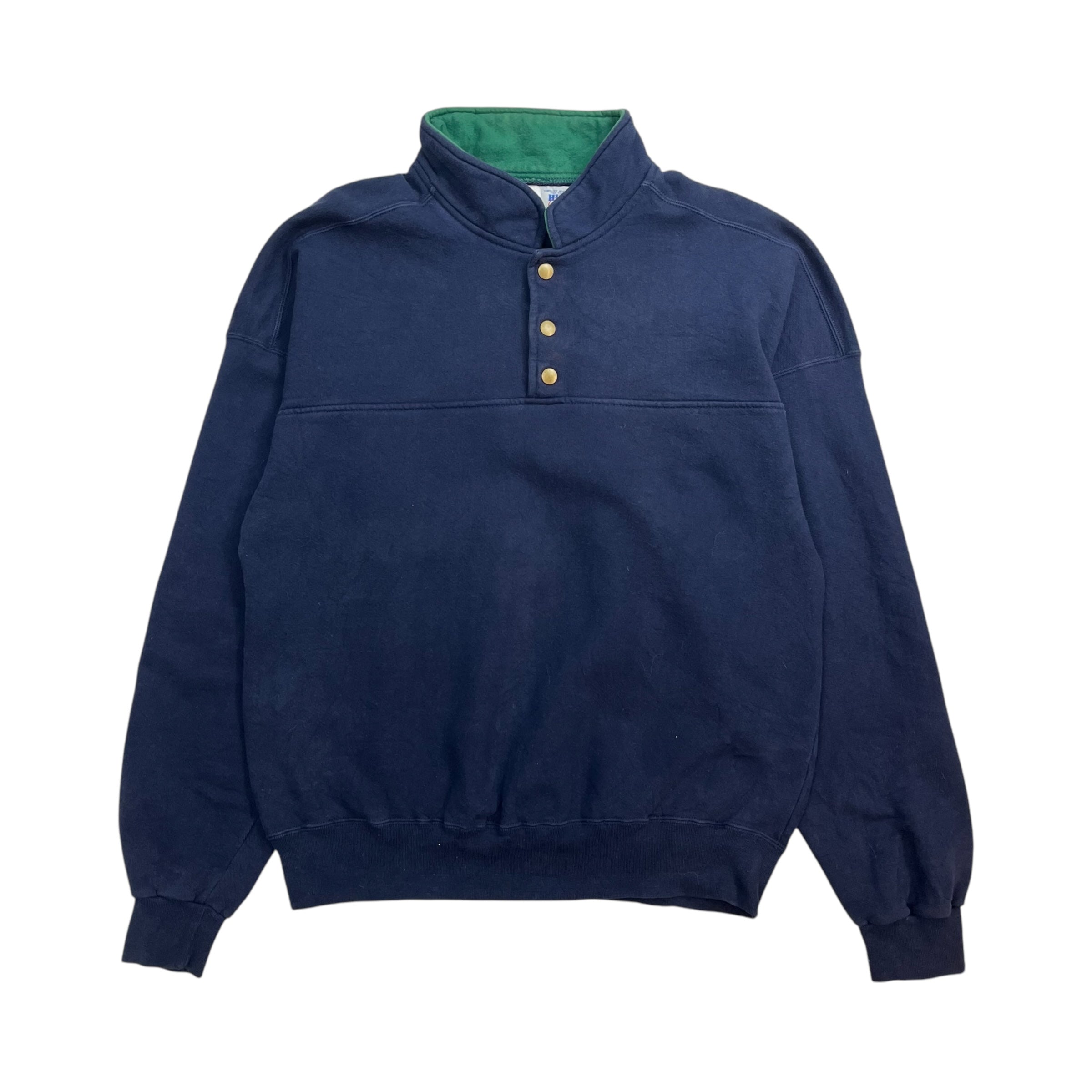 Vintage Russell 1/4 Snap Button Sweatshirt Navy