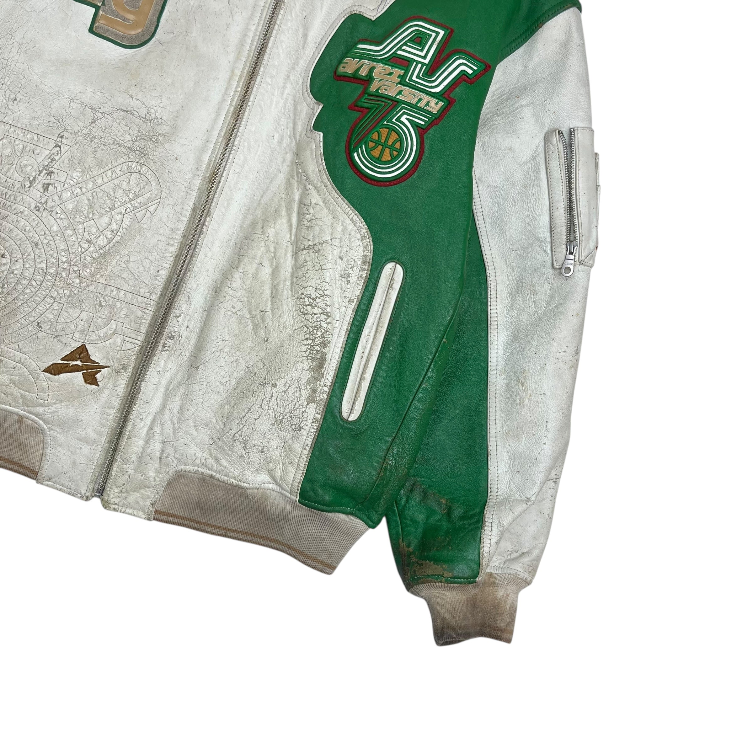 Vintage Avirex Varsity Leather Jacket White/Green