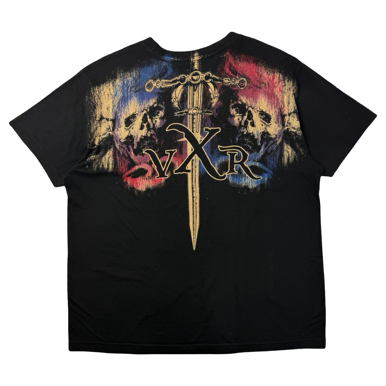 Vintage Y2K Xzavier Lightning Skull T-Shirt Black