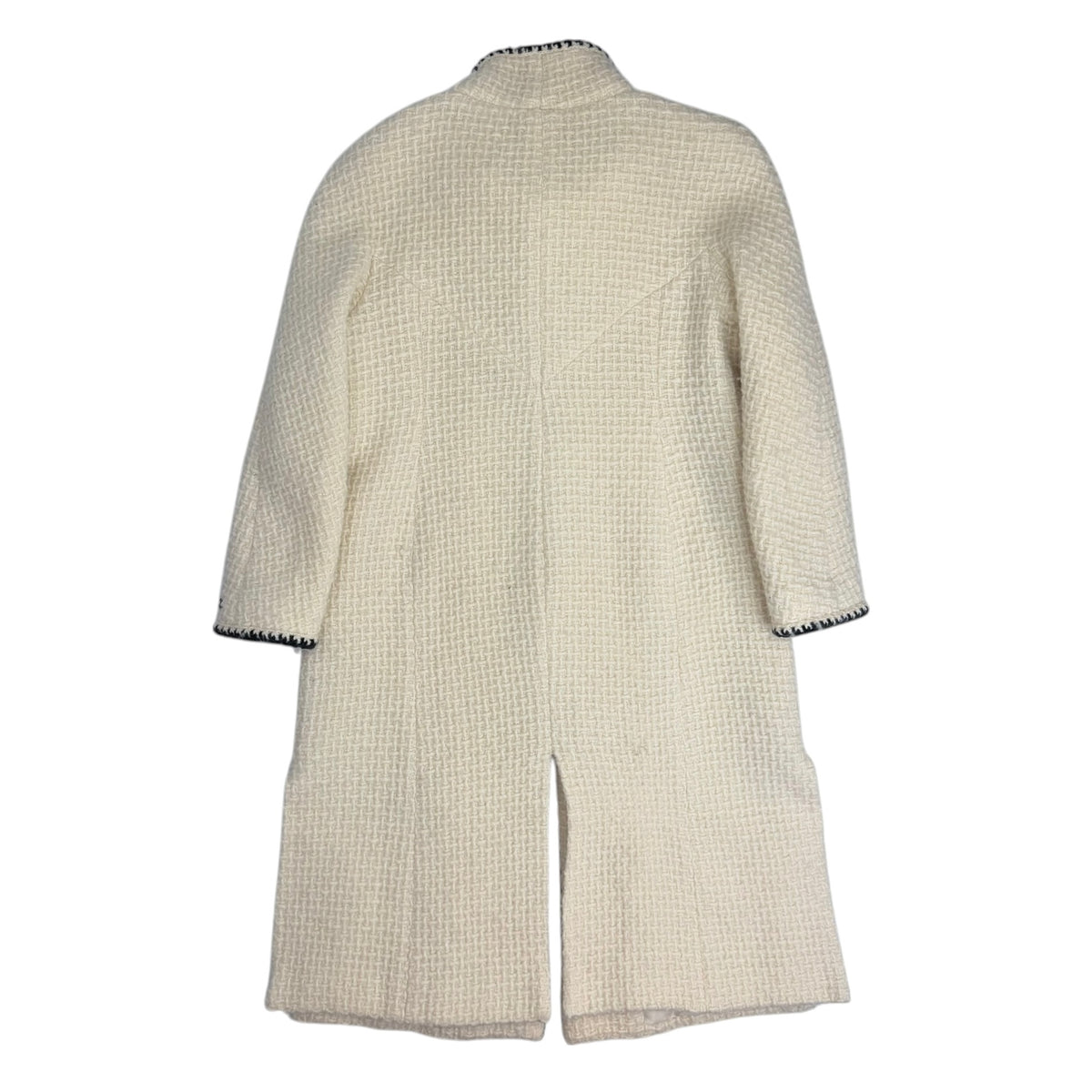 (W) Fall 2000 Chanel Wool Blanket Stitched Zip Up Coat Cream