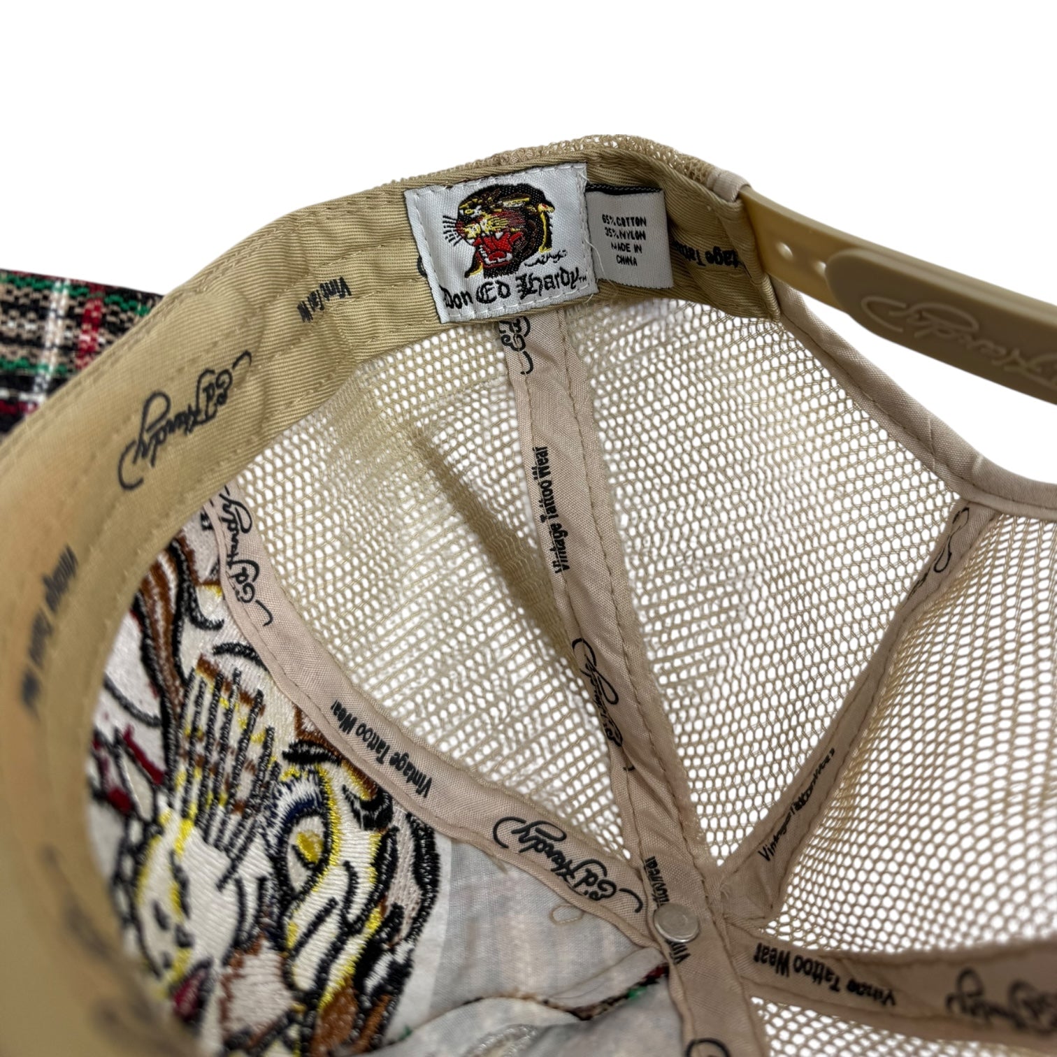 Vintage Y2K Ed Hardy Checkered Trucker Hat