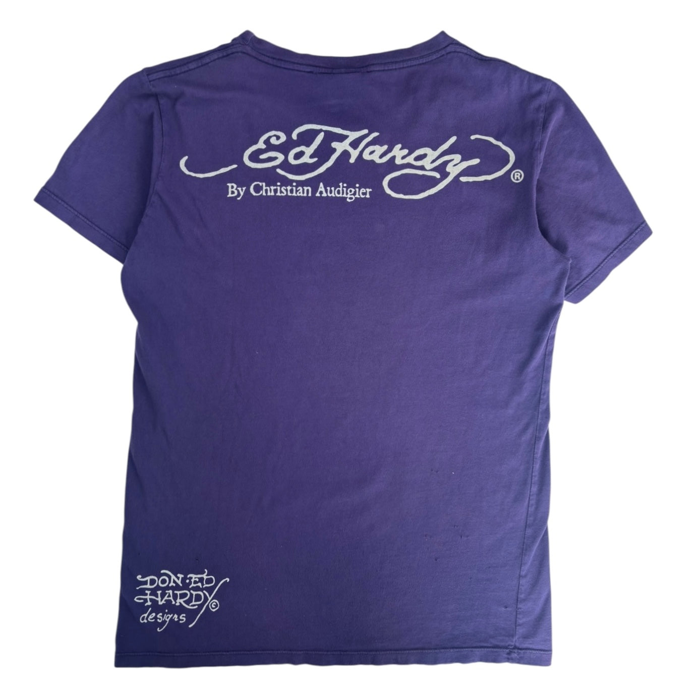 (W) Y2K Ed Hardy Christian Audigier Graphic Tee Purple
