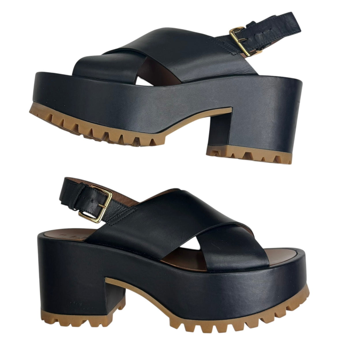 (W) Marni Platform Cross-Strap Sandal Black/Brown (Used)