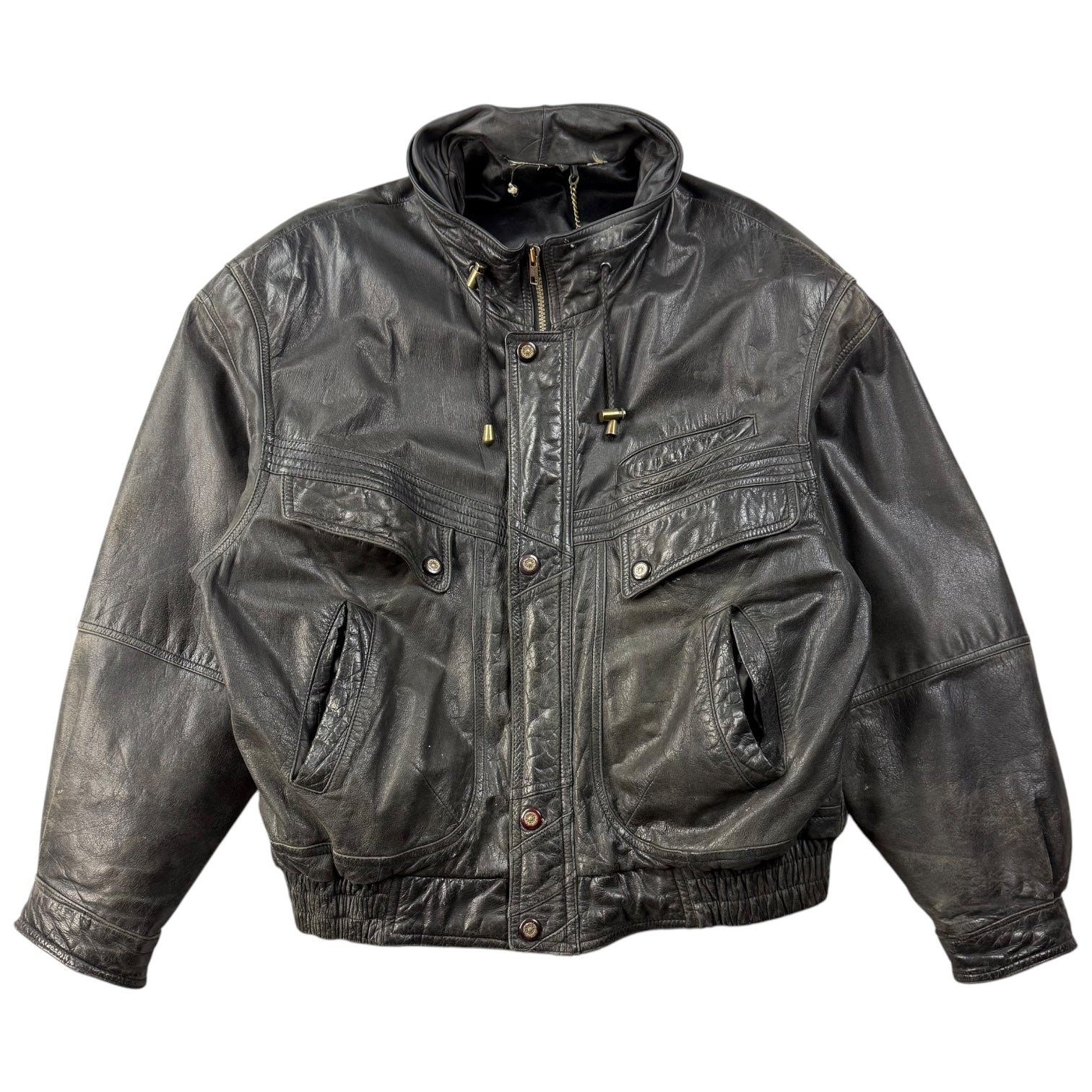 Vintage Leather Bomber Jacket Black