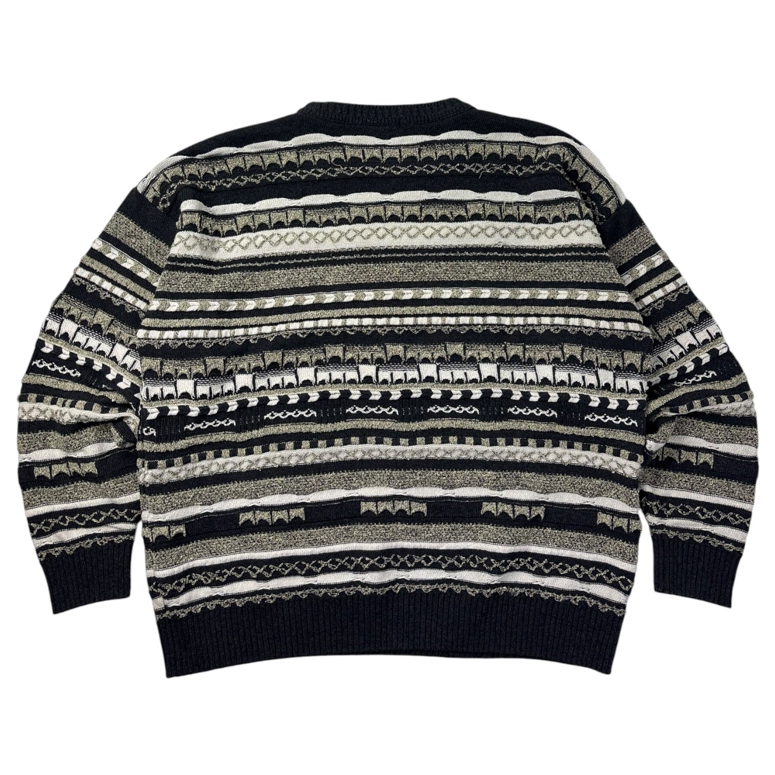 Vintage Tosani 3D Textured Striped Knit Sweater Dark Grey