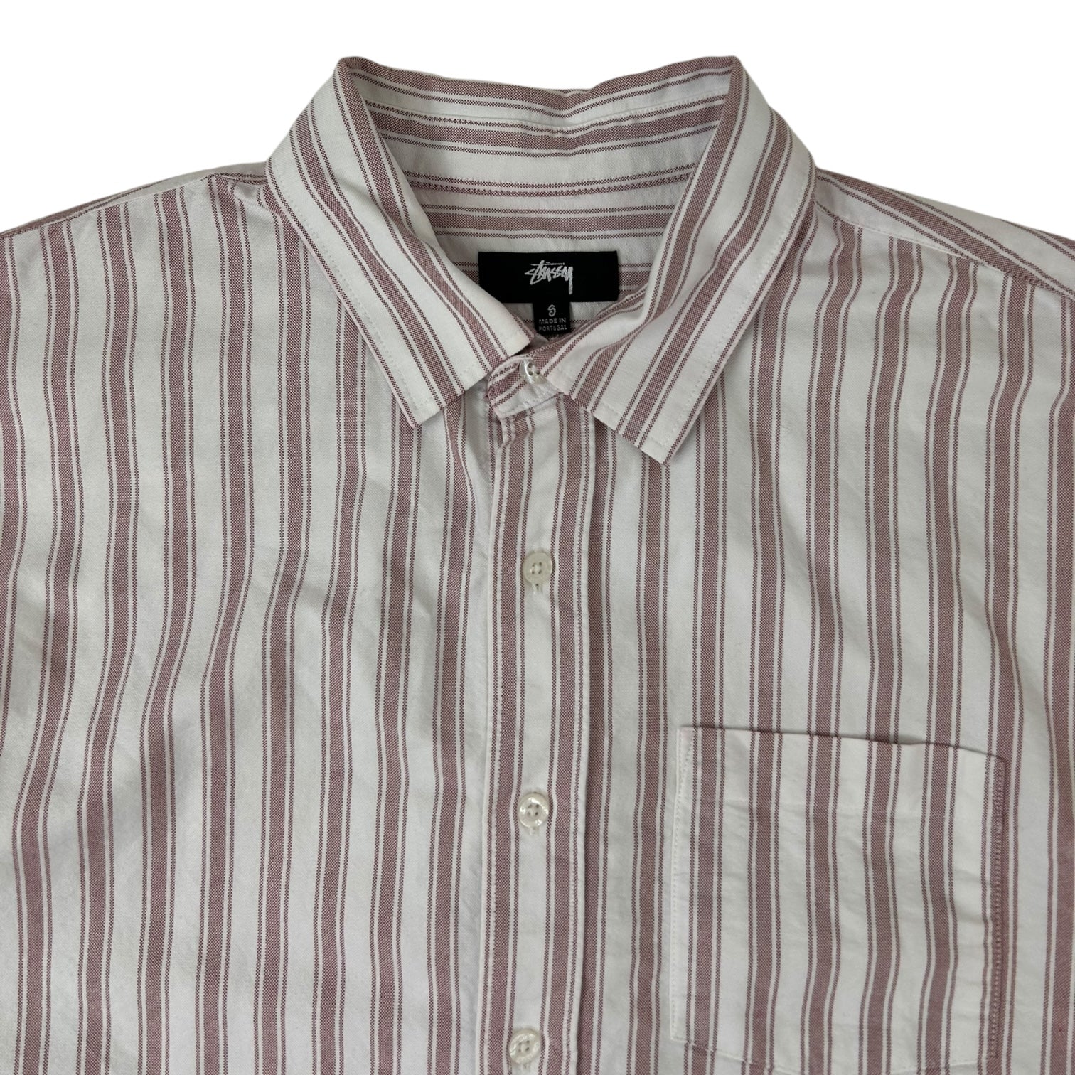 Stussy Striped Long Sleeve Striped Button Up Shirt White/Pink