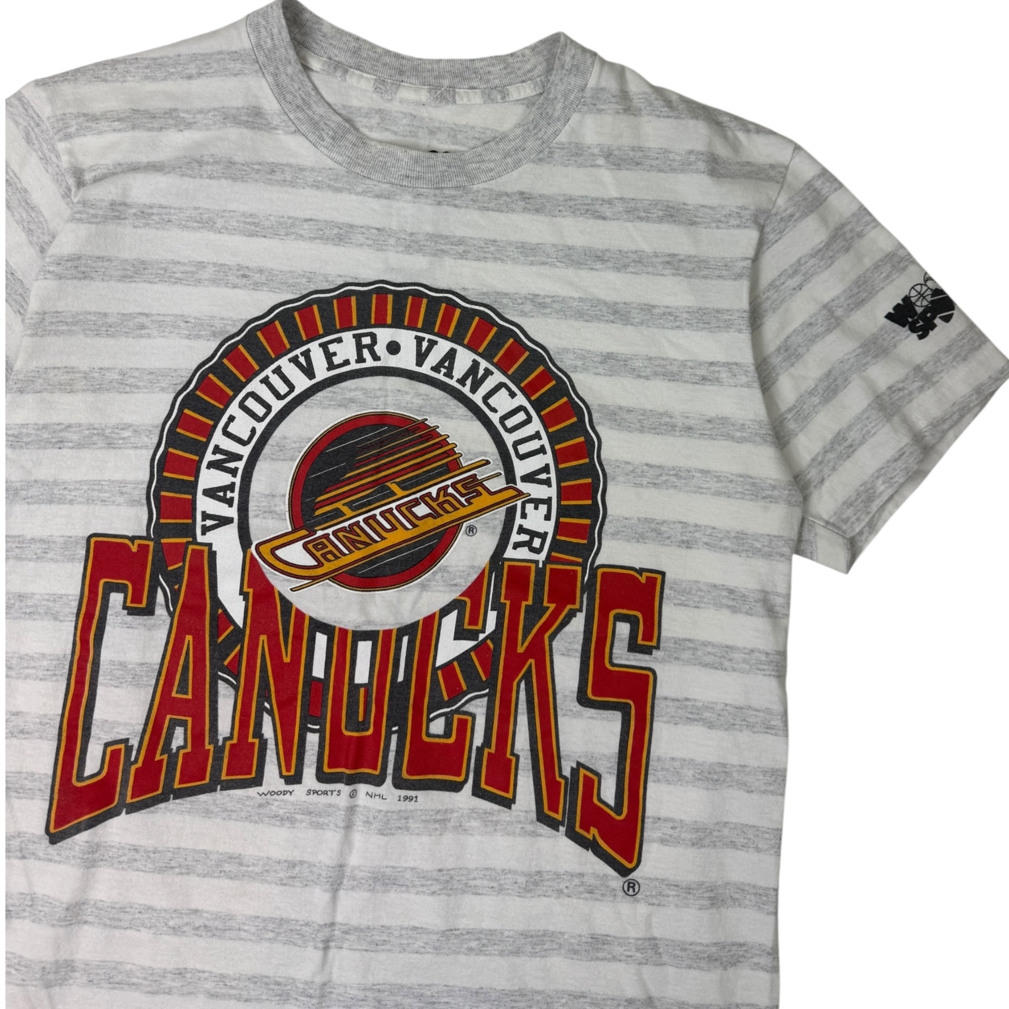 Vintage 1991 Vancouver Canucks Striped Tee Grey / White