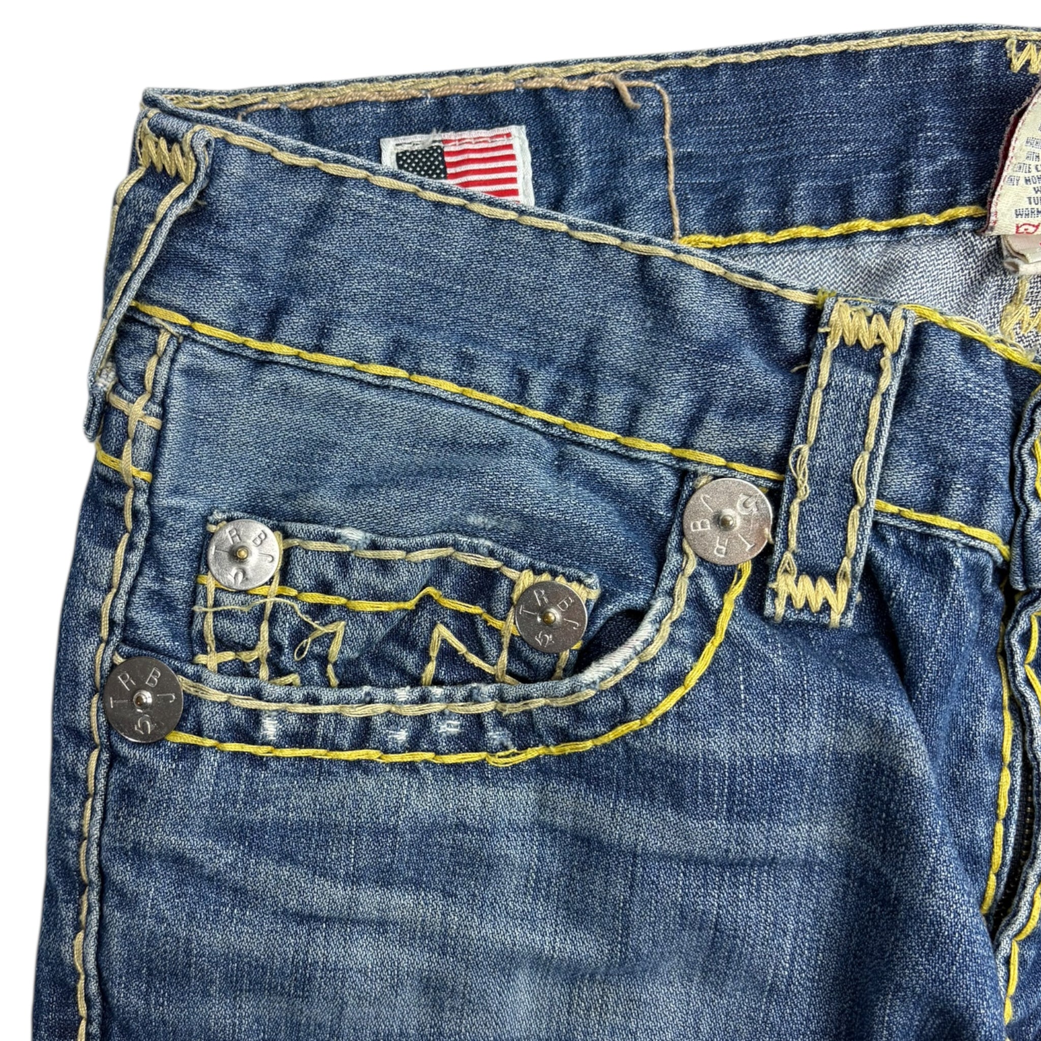 Vintage True Religion Bobby Super T Yellow Stitch Medium Wash Denim