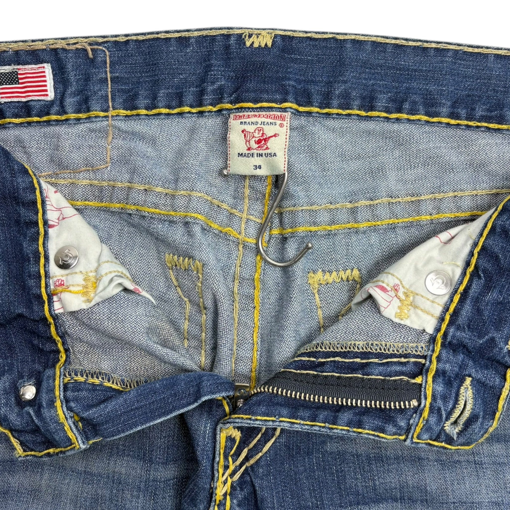 Vintage True Religion Bobby Super T Yellow Stitch Medium Wash Denim