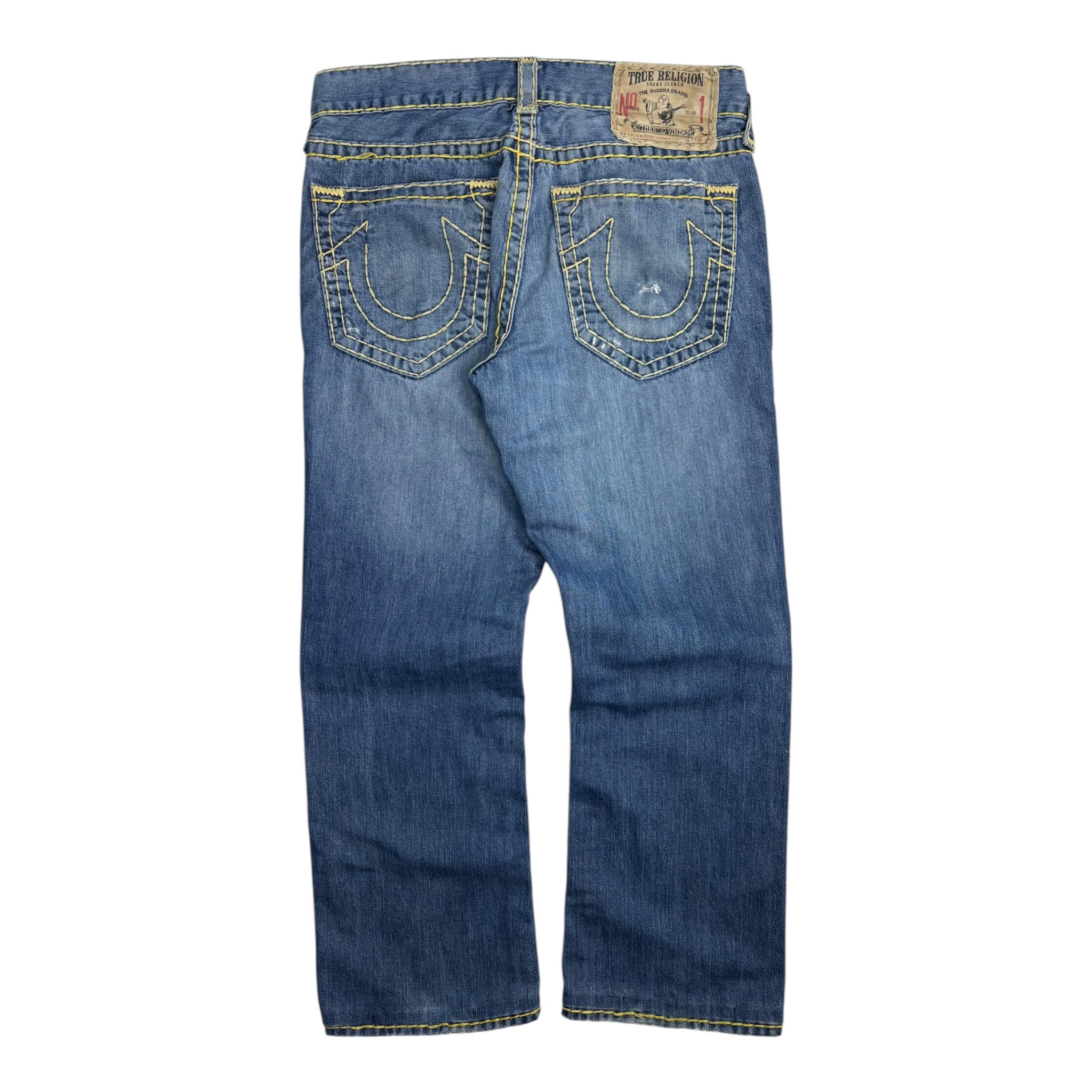 Vintage True Religion Bobby Super T Yellow Stitch Medium Wash Denim