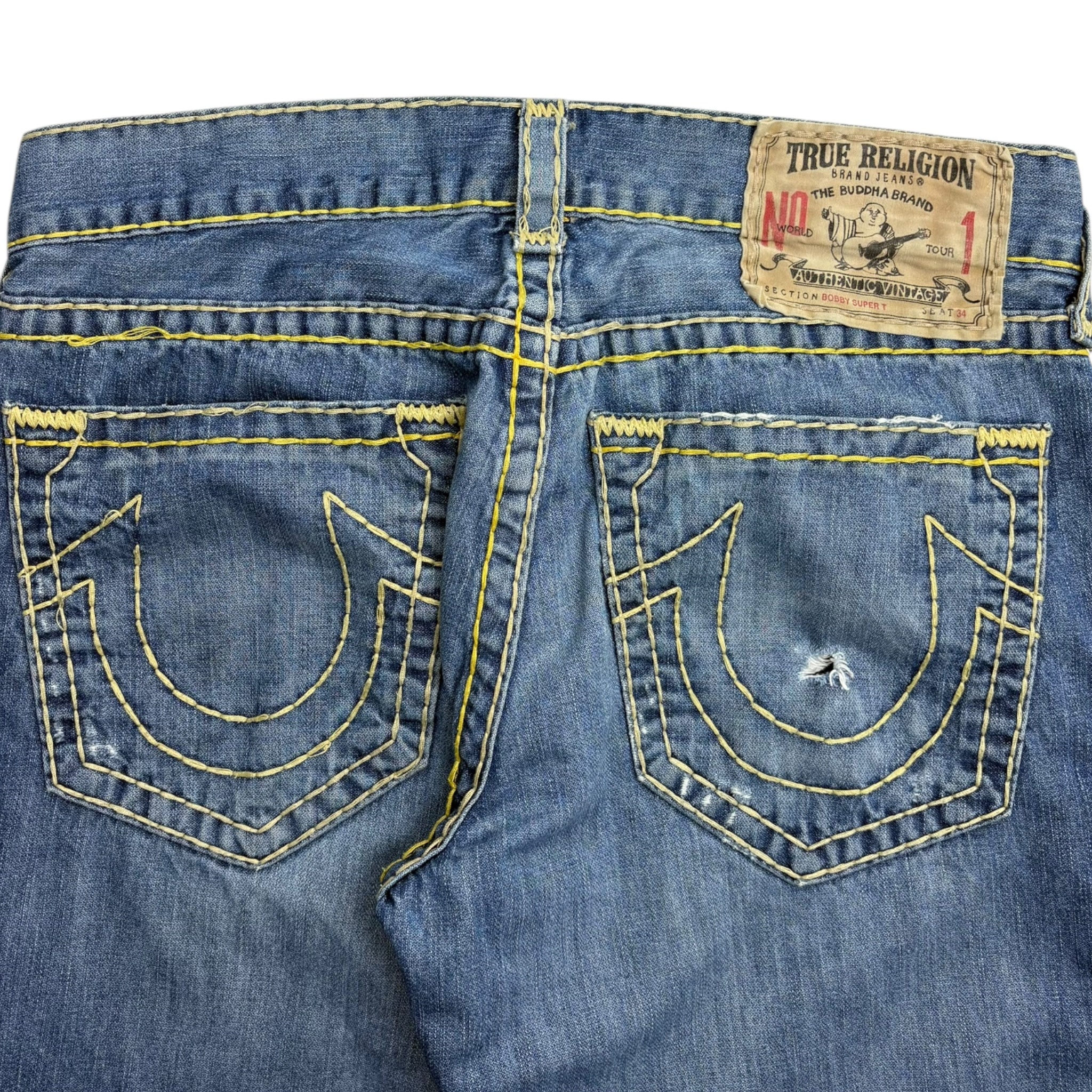 Vintage True Religion Bobby Super T Yellow Stitch Medium Wash Denim