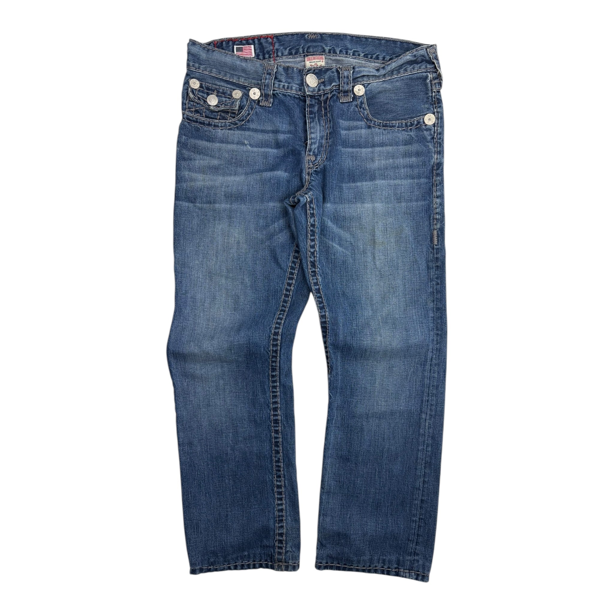Vintage True Religion Ricky Super T Grey Stitch Medium Wash Denim