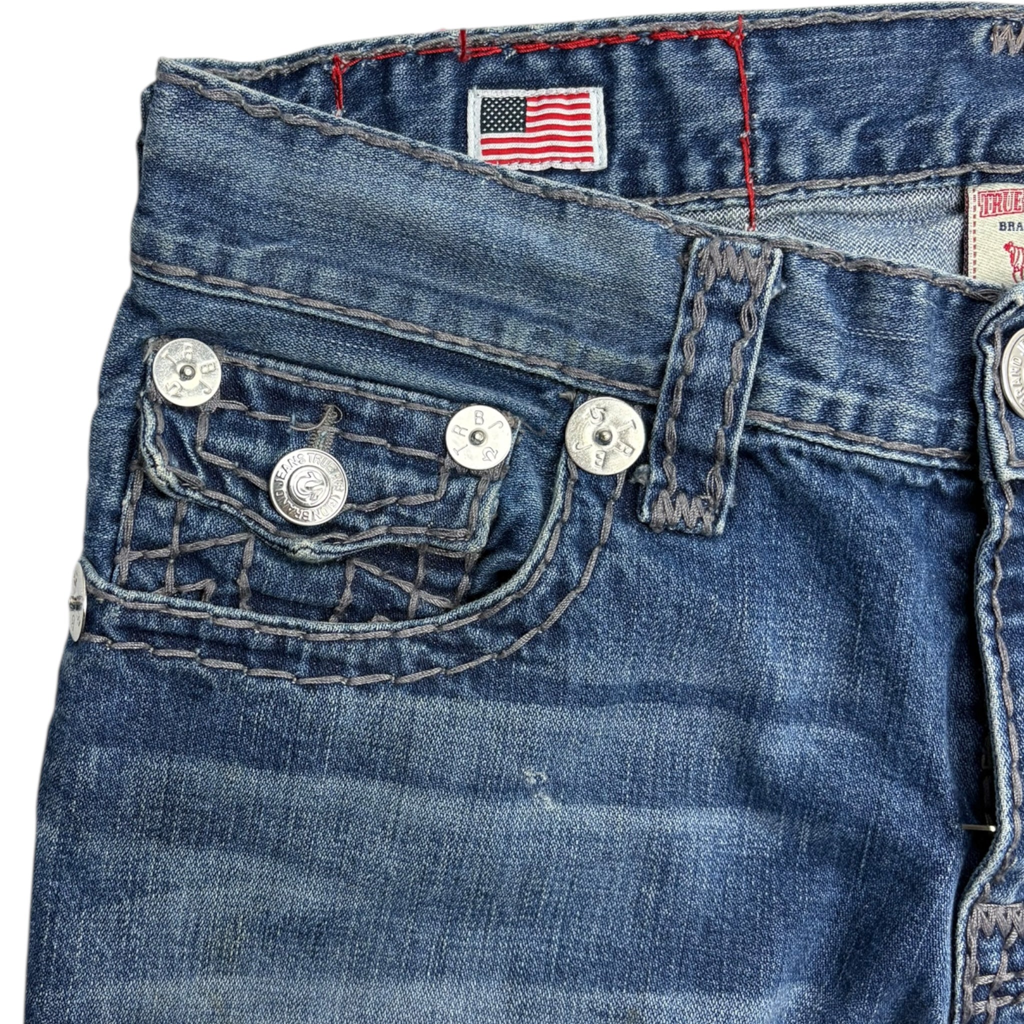 Vintage True Religion Ricky Super T Grey Stitch Medium Wash Denim
