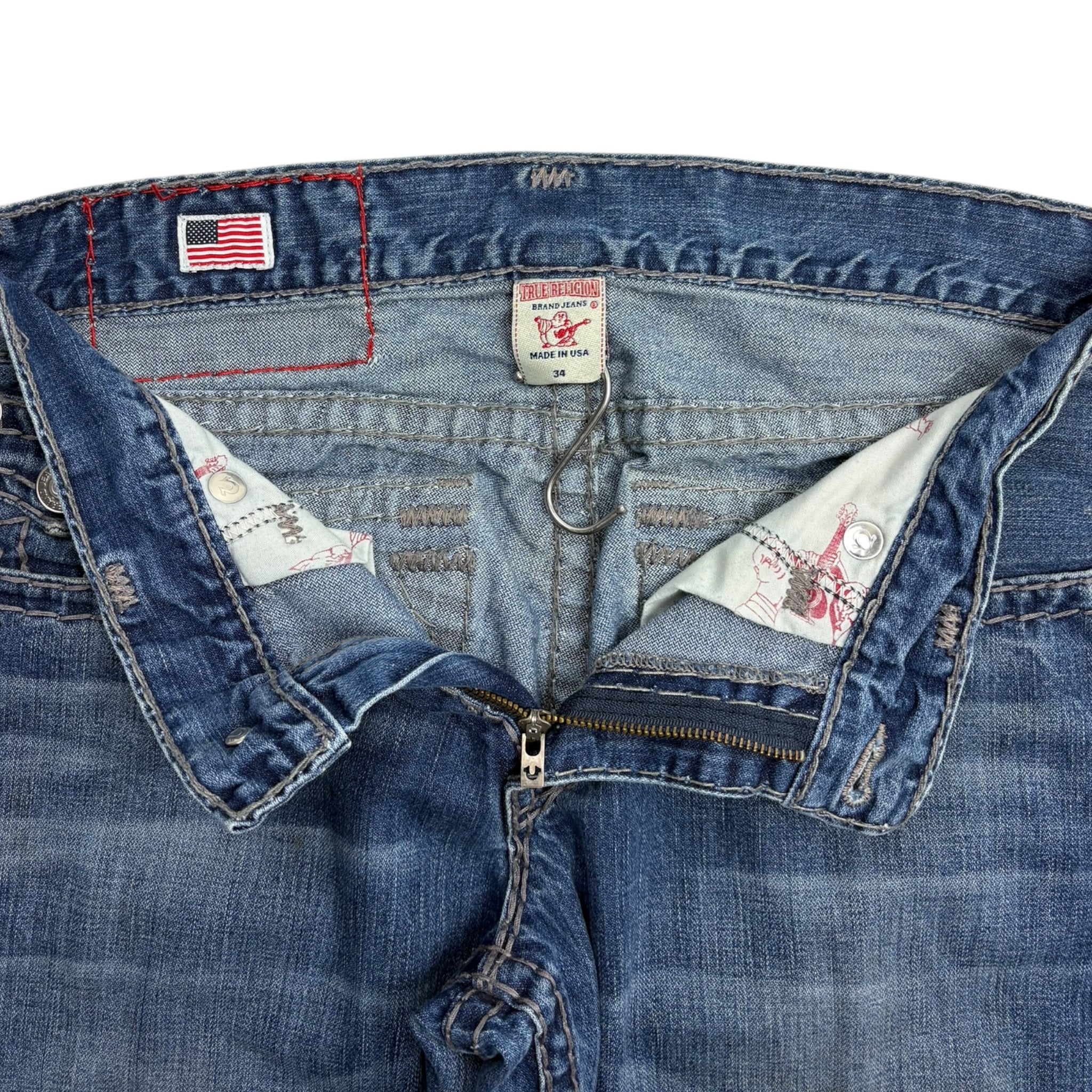 Vintage True Religion Ricky Super T Grey Stitch Medium Wash Denim