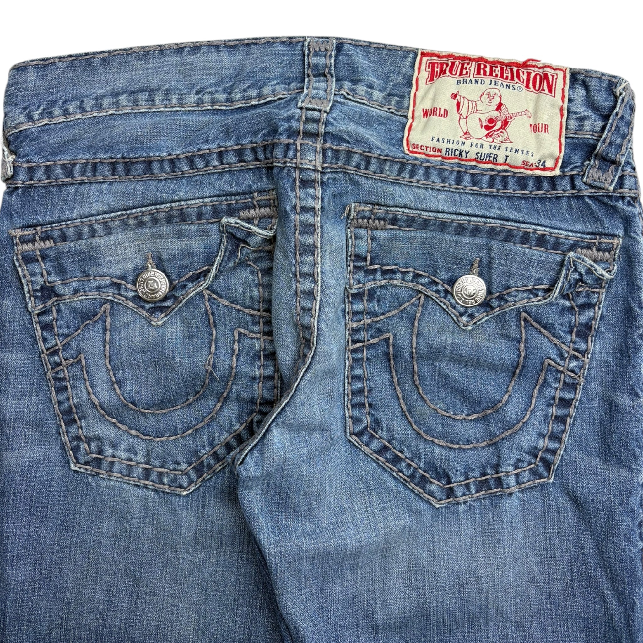 Vintage True Religion Ricky Super T Grey Stitch Medium Wash Denim