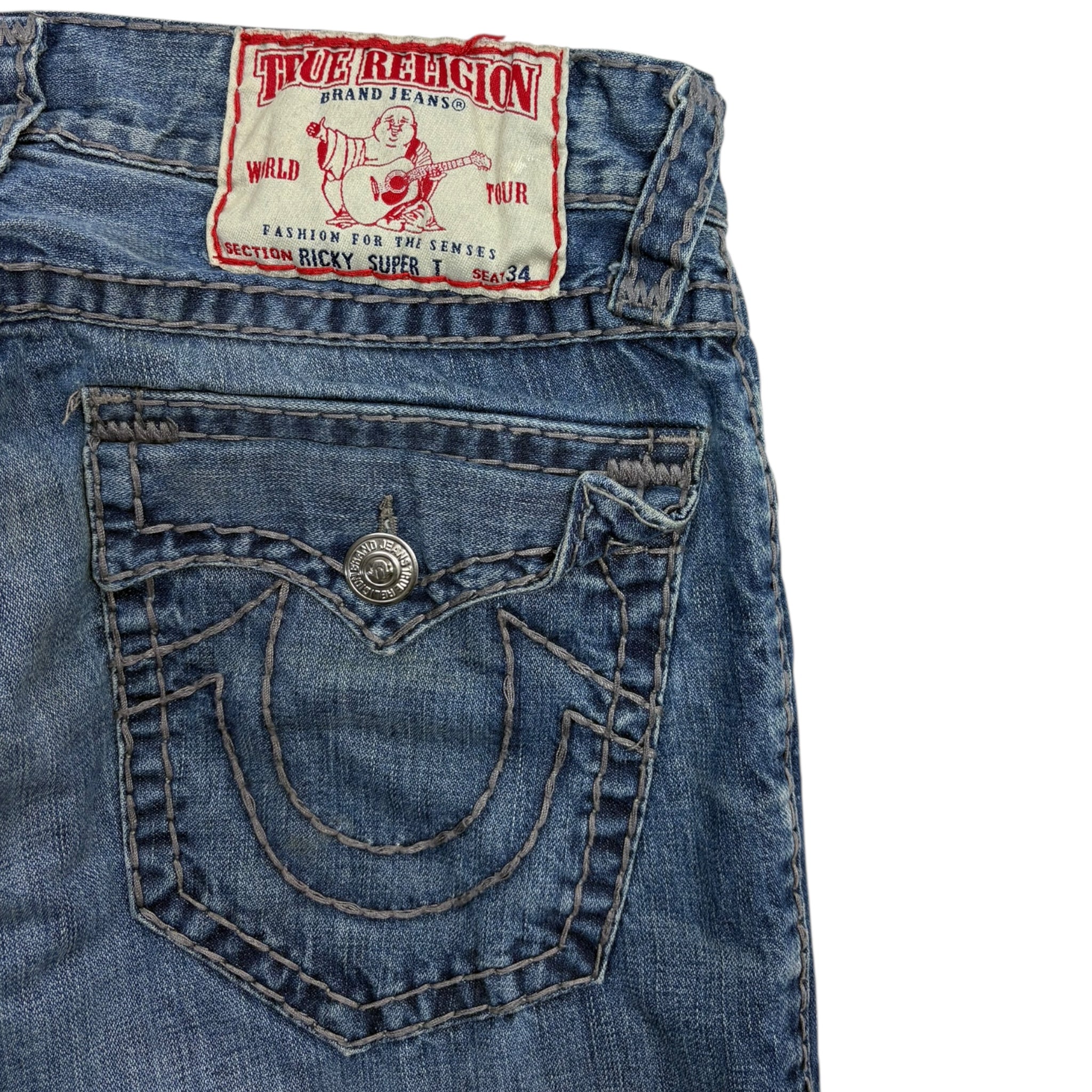 Vintage True Religion Ricky Super T Grey Stitch Medium Wash Denim