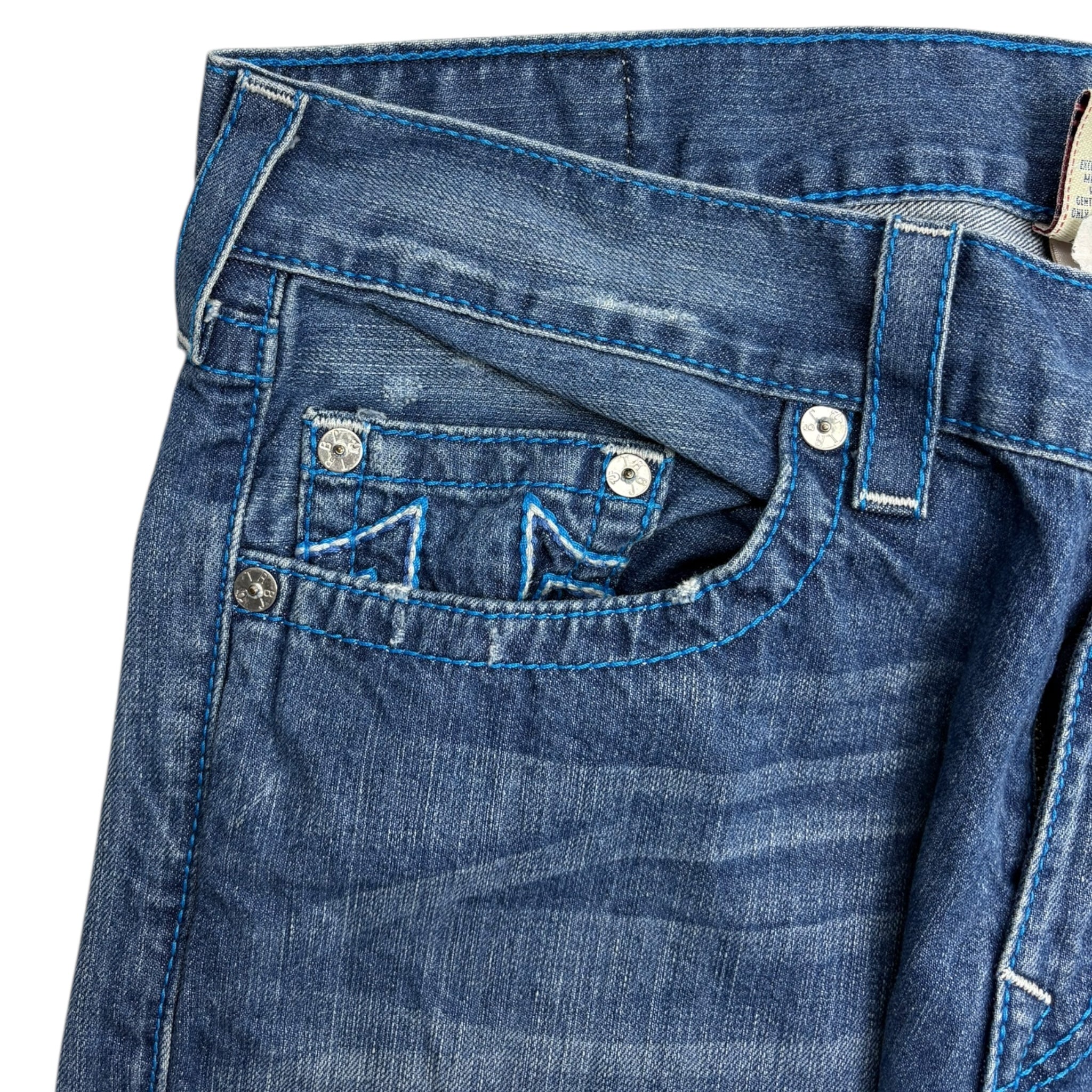 Vintage True Religion Straight Blue Stitch Medium Wash Denim