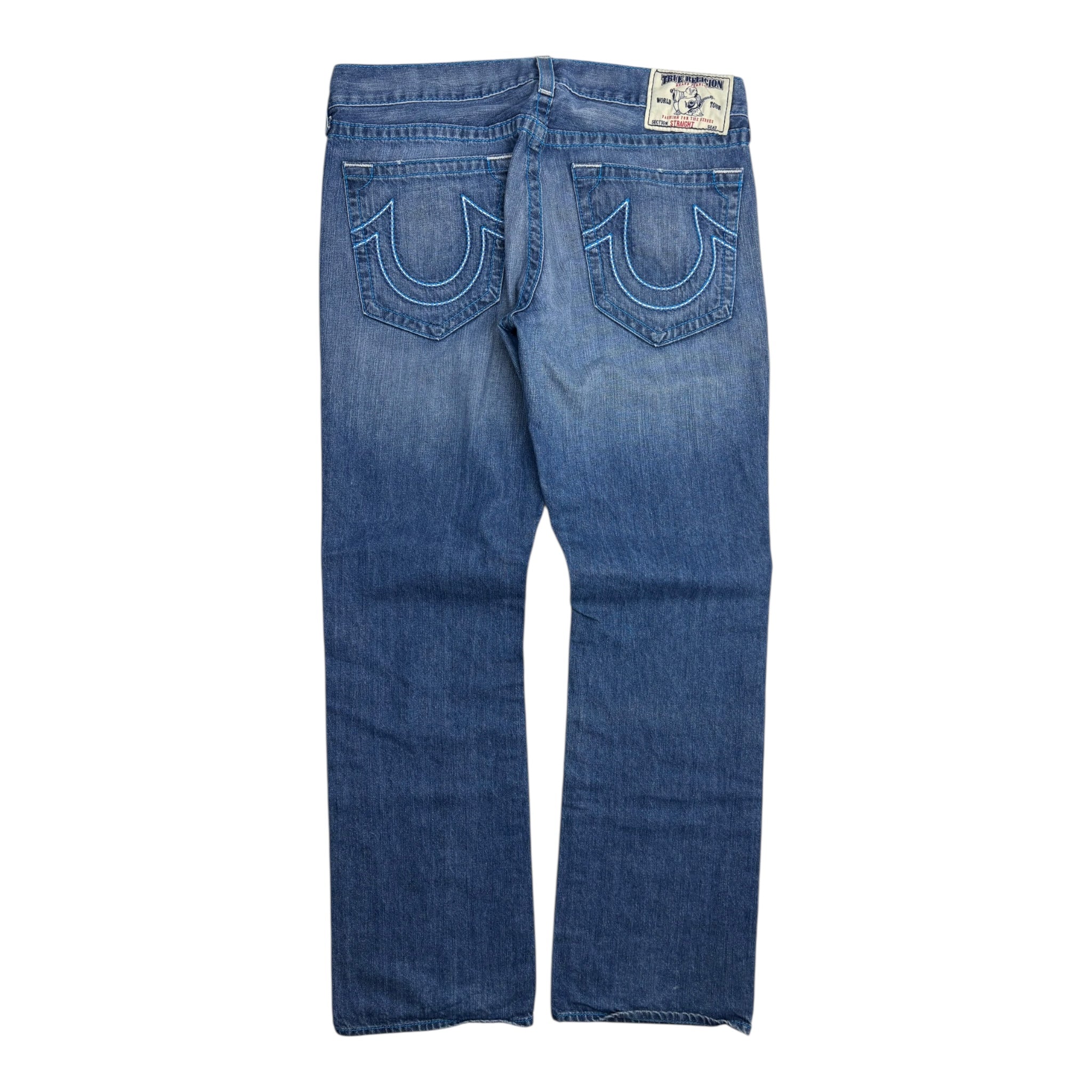 Vintage True Religion Straight Blue Stitch Medium Wash Denim