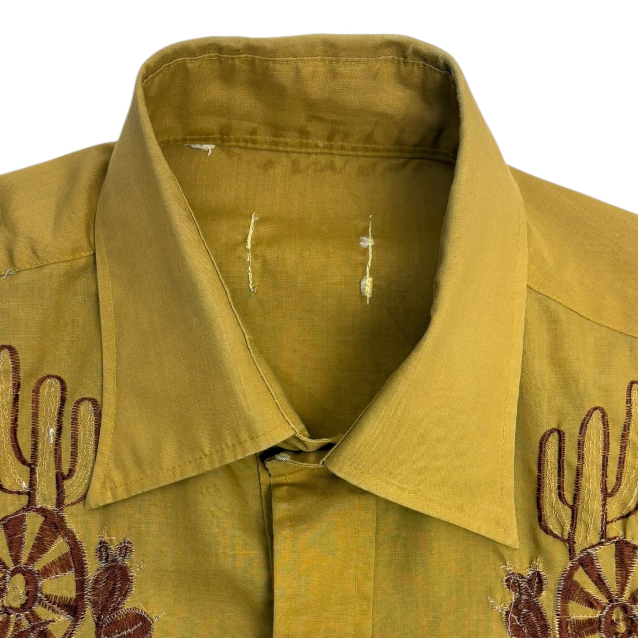 Vintage Western Cactus Embroidery Pearl Snap Gold