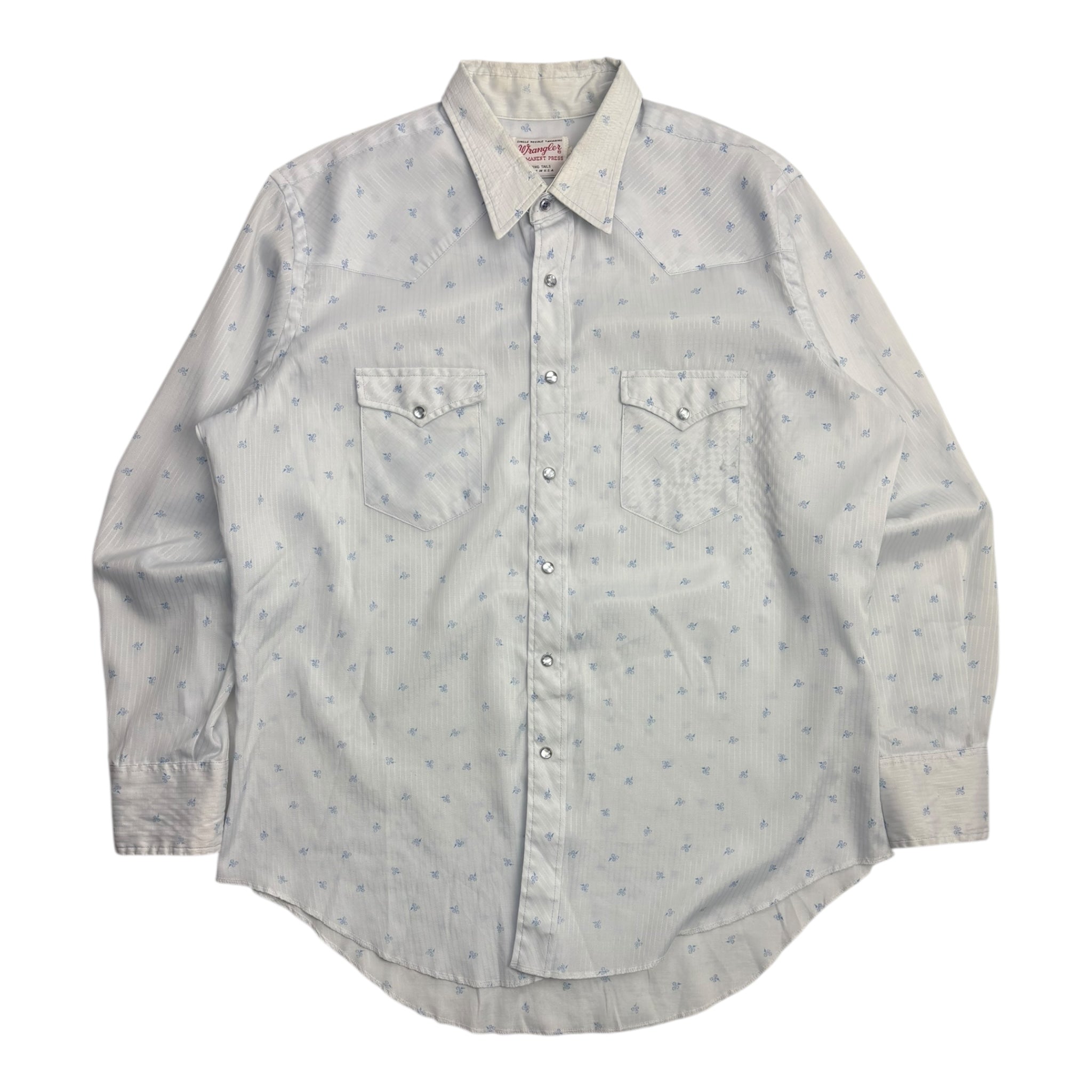Vintage Wrangler Cute Floral Pearl Snap Soft Baby Blue