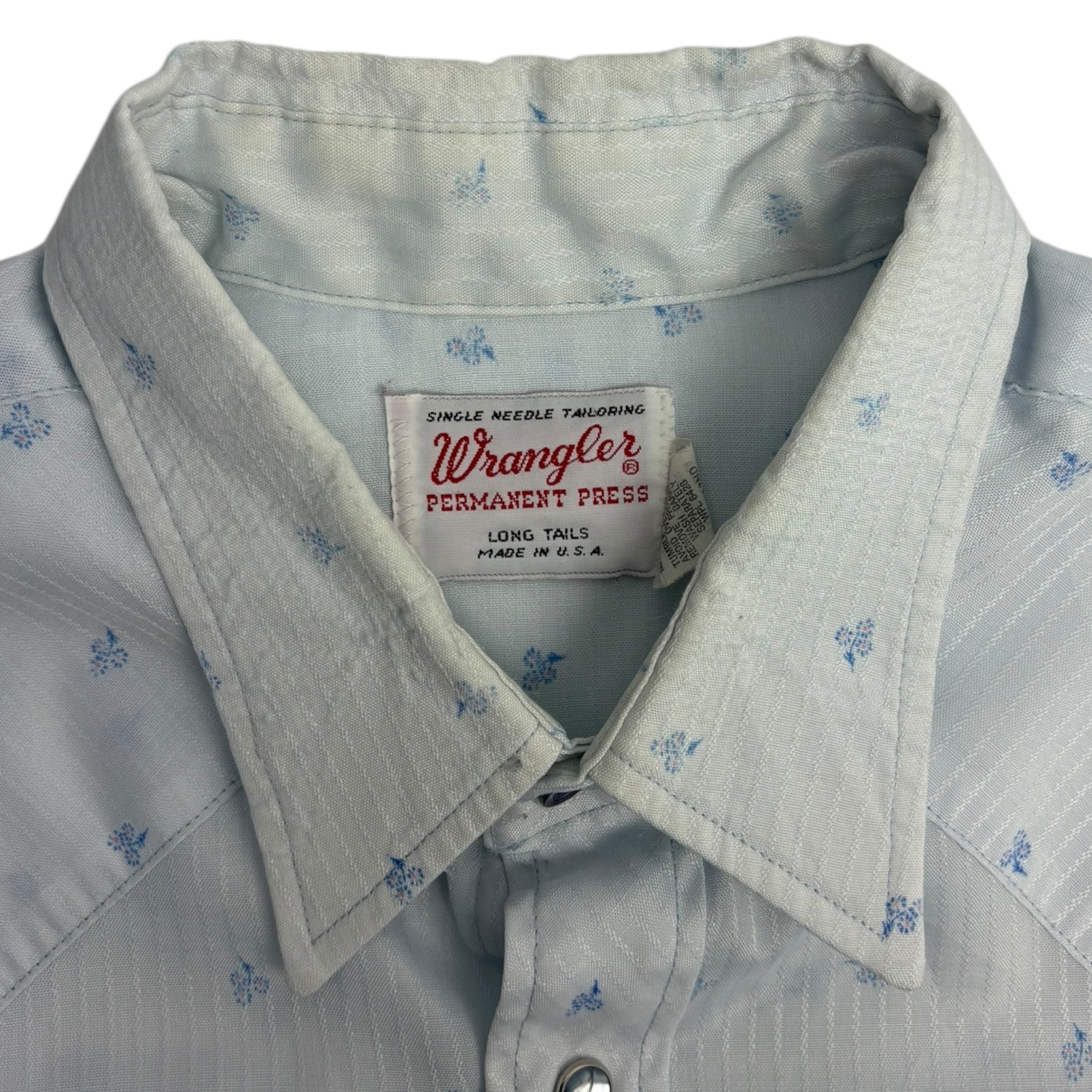 Vintage Wrangler Cute Floral Pearl Snap Soft Baby Blue