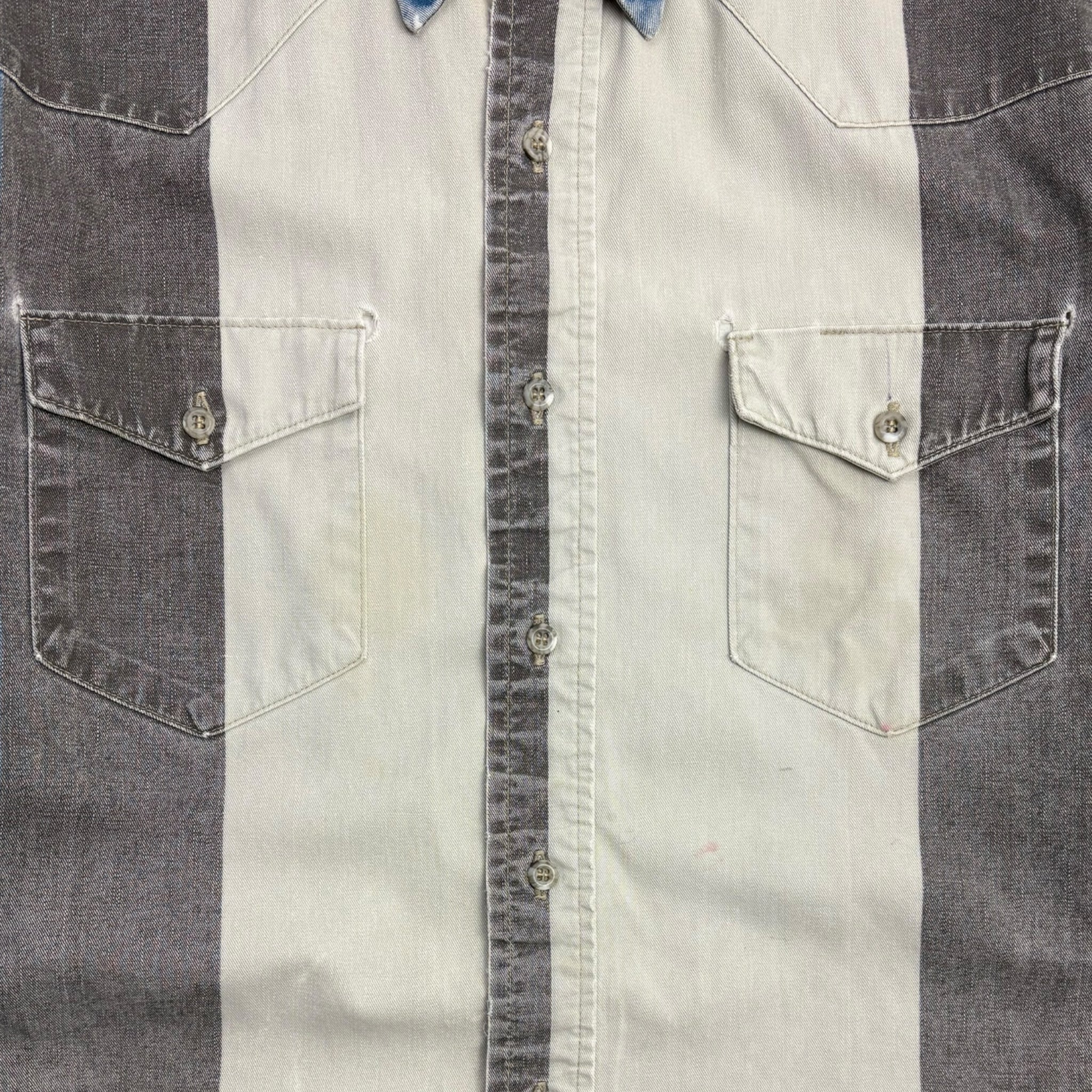 Wrangler Authentic Western Wear Vertical Stripe Button Up Navy/Light Blue